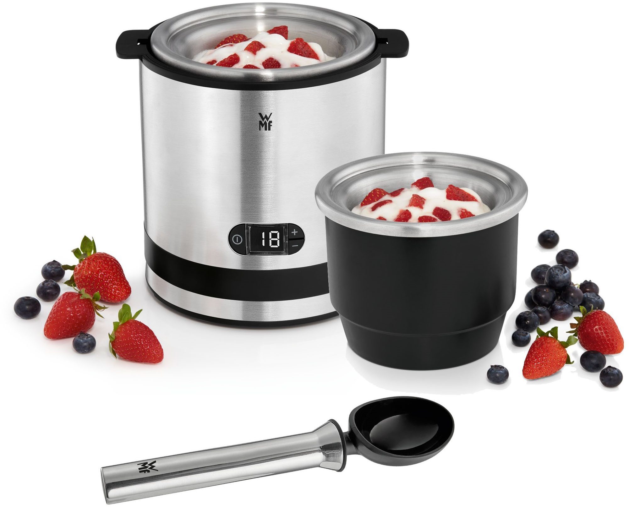 WMF Eismaschine KÜCHENminis® 3-in-1 Eiscreme/Frozen Yogurt/Sorbet, Eiswürfelbehälter, 0,3 l, 12 W, mit Timer für flexible Zubereitung, spülmaschinengeeignete Teile