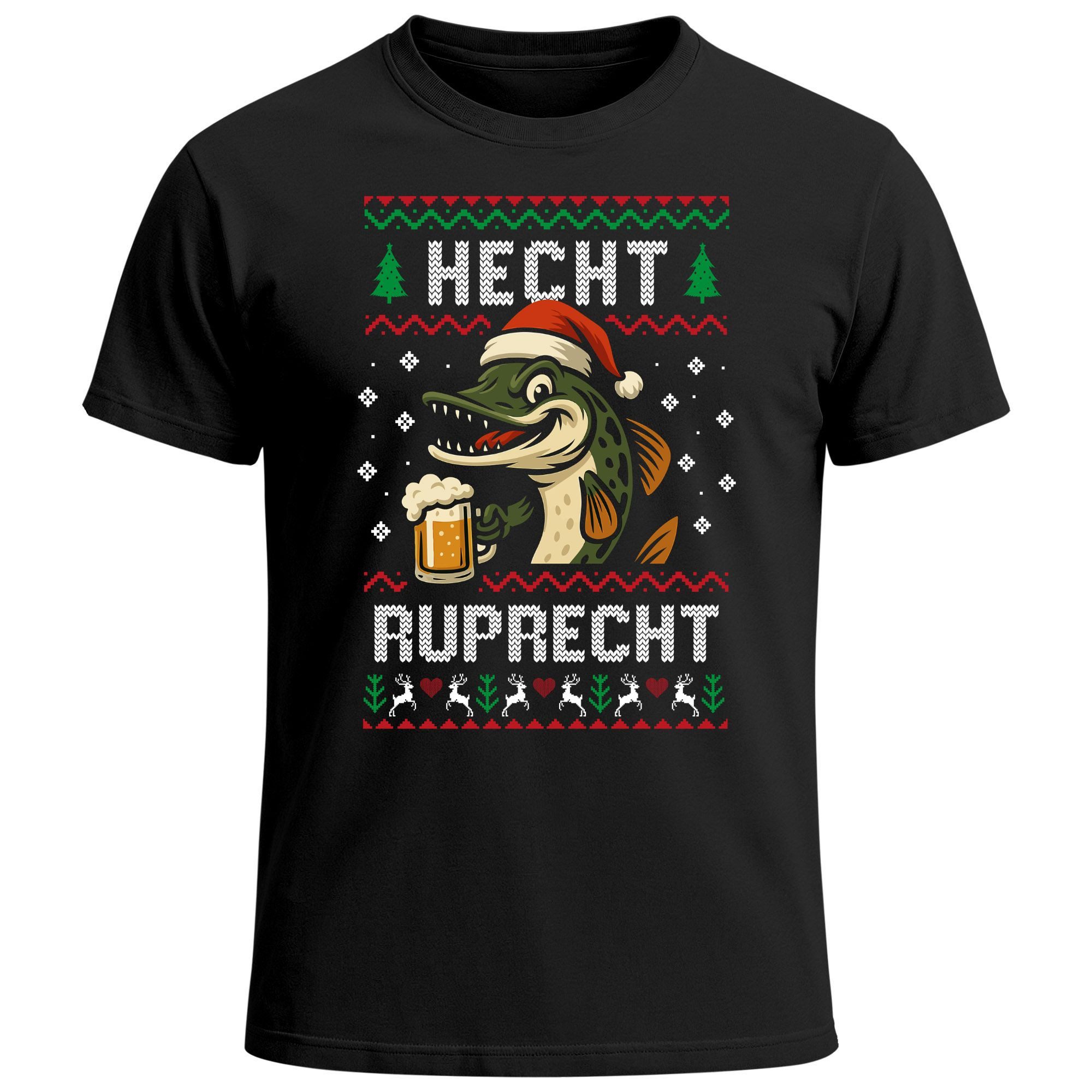 Print-Shirt Herren T-Shirt Weihnachten Spruch lustig Hecht Rruprecht Ugly XMAS