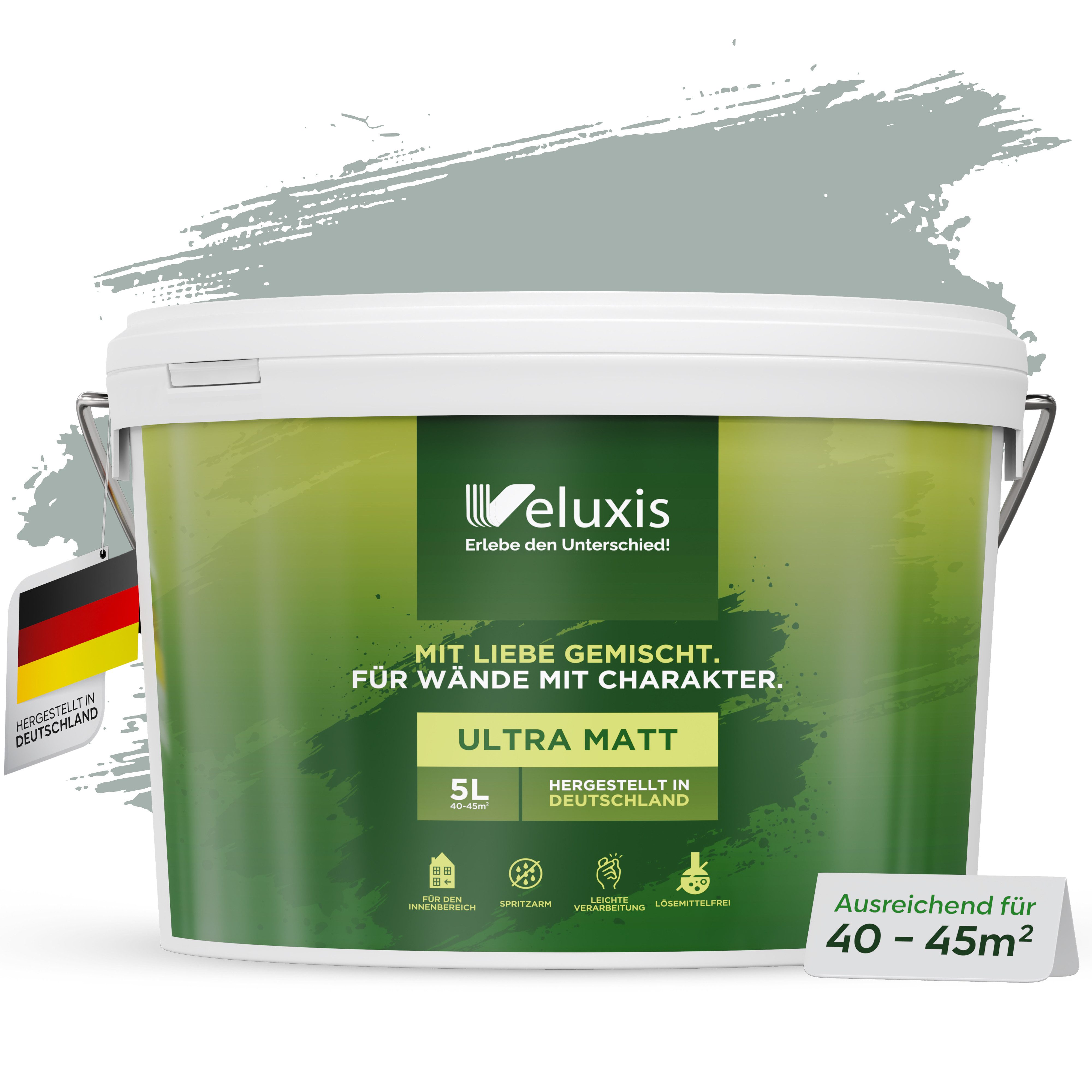 Veluxis Wandfarbe Veluxis® Wandfarbe, Deckkraft-Klasse 1, Streifenfrei, tropfarm & VOC-frei