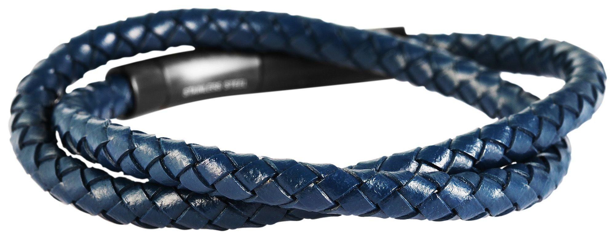 (einzeln) Echt Blau Edelstahl Jons mit Lederarmband Herren Leder Armband aus AKZENT Steckverschluss aus