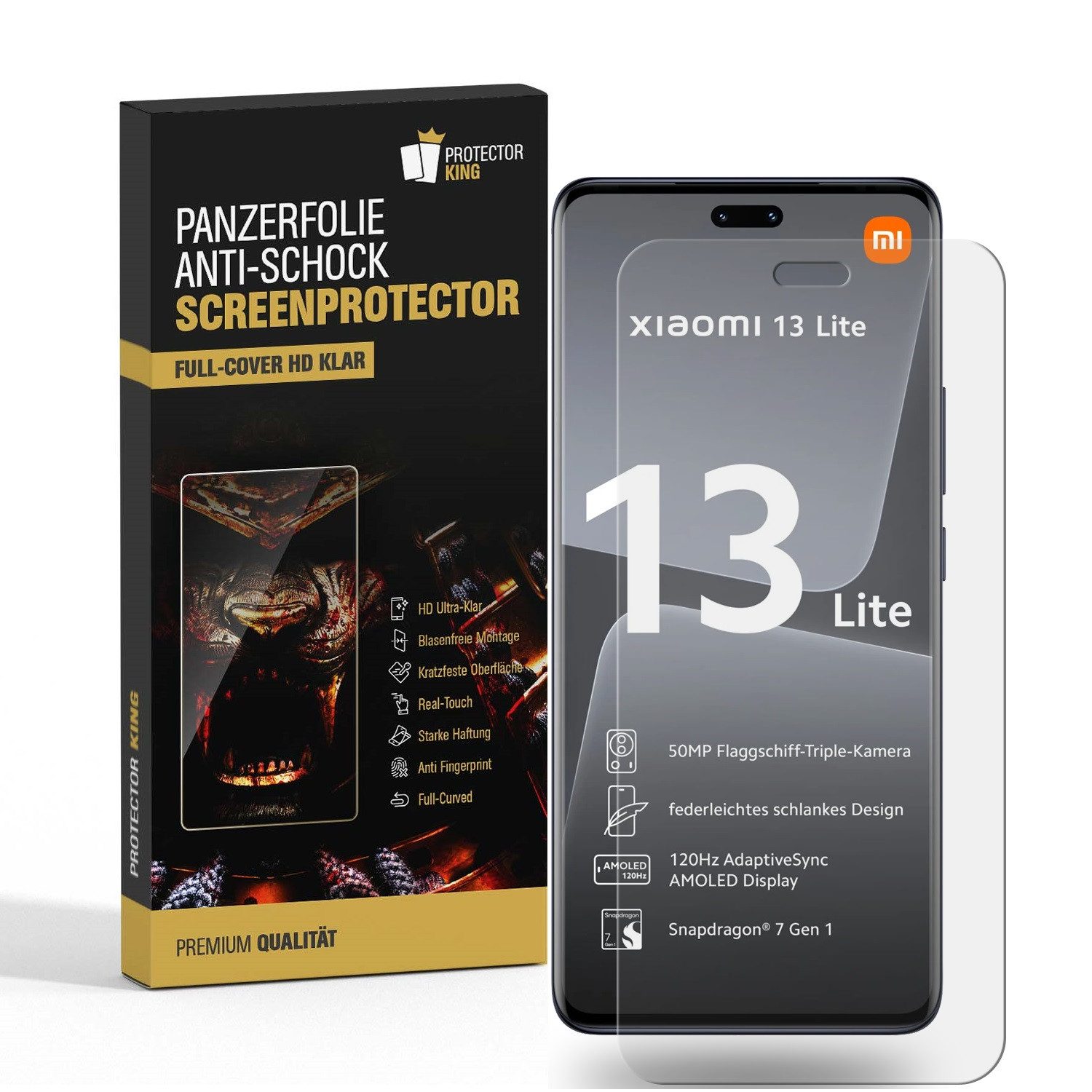 Schutzfolie 3x Panzerfolie für Xiaomi 13 Lite FULL CURVED Displayschutz Schutzfoli