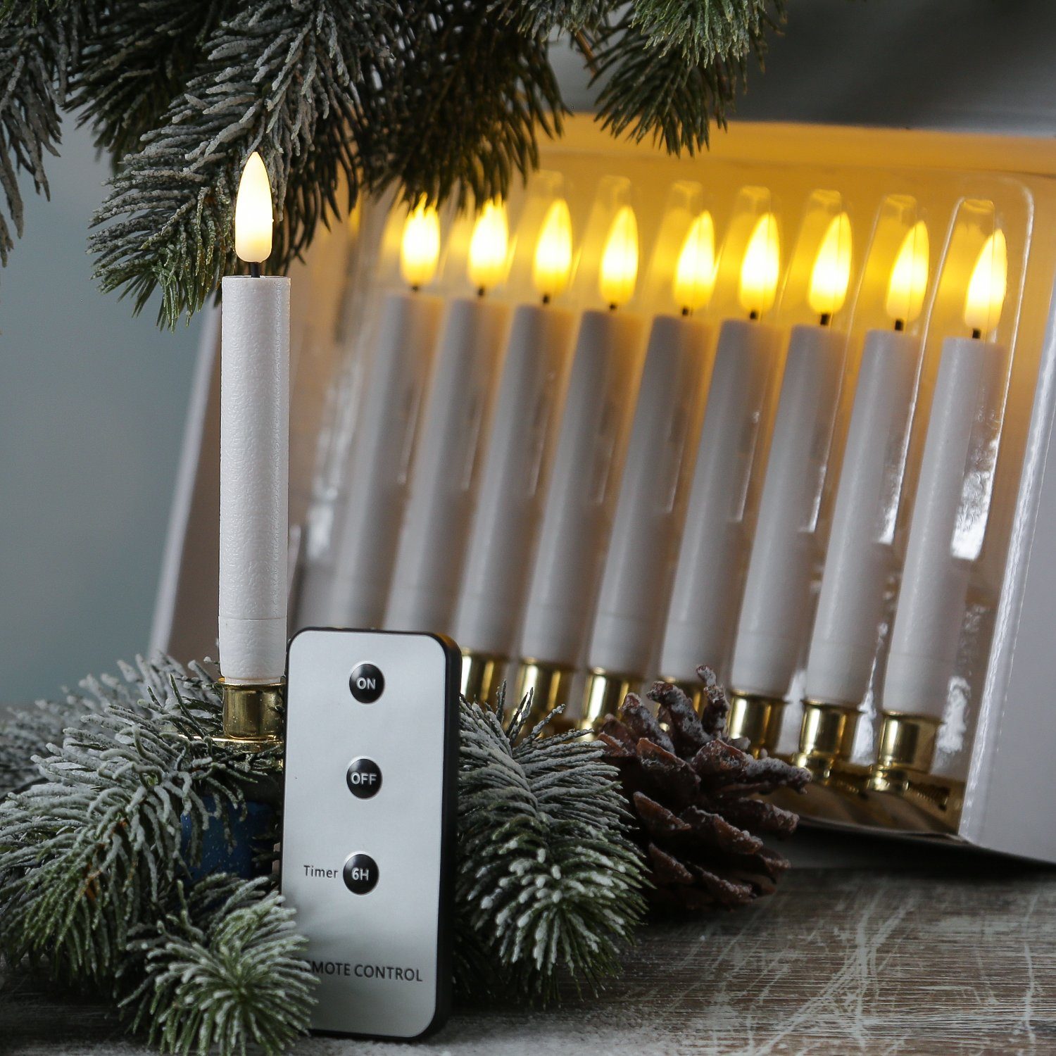 MARELIDA LED-Christbaumkerzen Baumkerzen mit Clip 10 Weihnachtskerzen  Baumbeleuchtung kabellos Fernb, 10-flammig