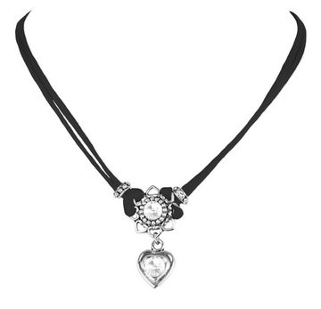 LUISIA® Kette mit Anhänger Halskette Chiara mit Herzblüte, Strassherz und Kristallen von Swarovski® (inkl. Schmuckbox)