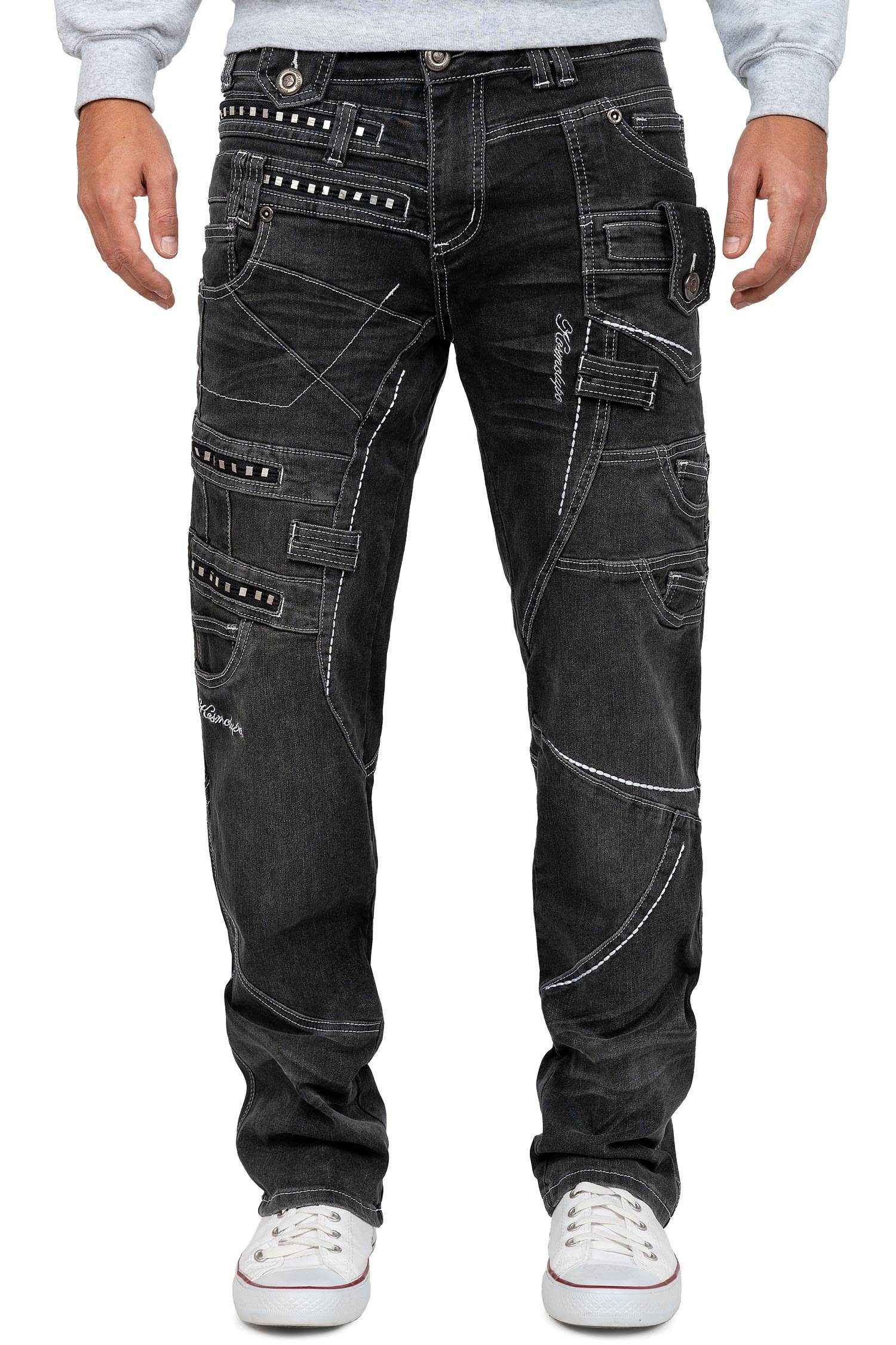 Kosmo Lupo 5-Pocket-Jeans Auffällige mit Verzierungen BA-KM001 grau und Herren Hose Nieten