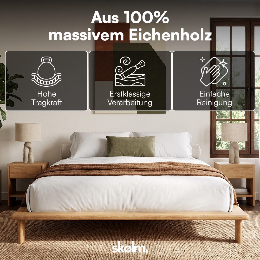 skølm Futonbett Skald aus Massivholz Eiche, Holzbett 25 cm hoch (Natur, 126x200 cm), Massivholzbett geölt & lackiert, in 120/140/180x200 cm verfügbar – Bild 2 von 5