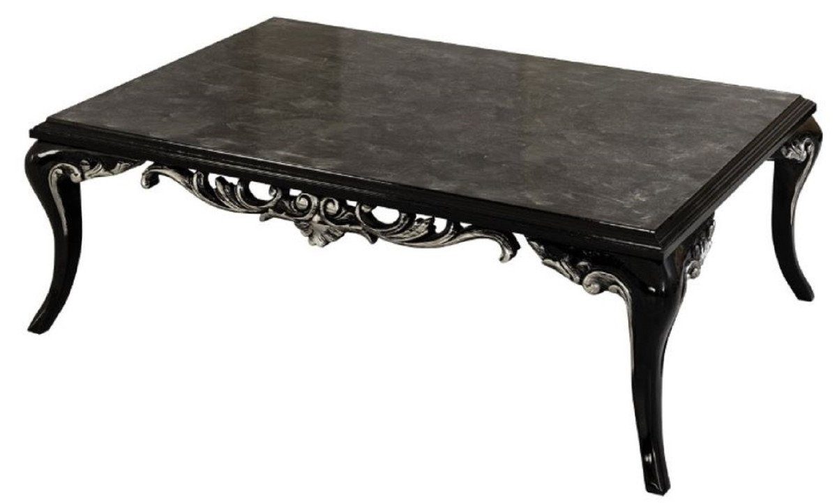 Casa Padrino Couchtisch - Barock Massivholz Möbel im Handgefertigter Barock Luxus Schwarz Silber / Couchtisch Barockstil - Prunkvoller - Wohnzimmertisch Tisch