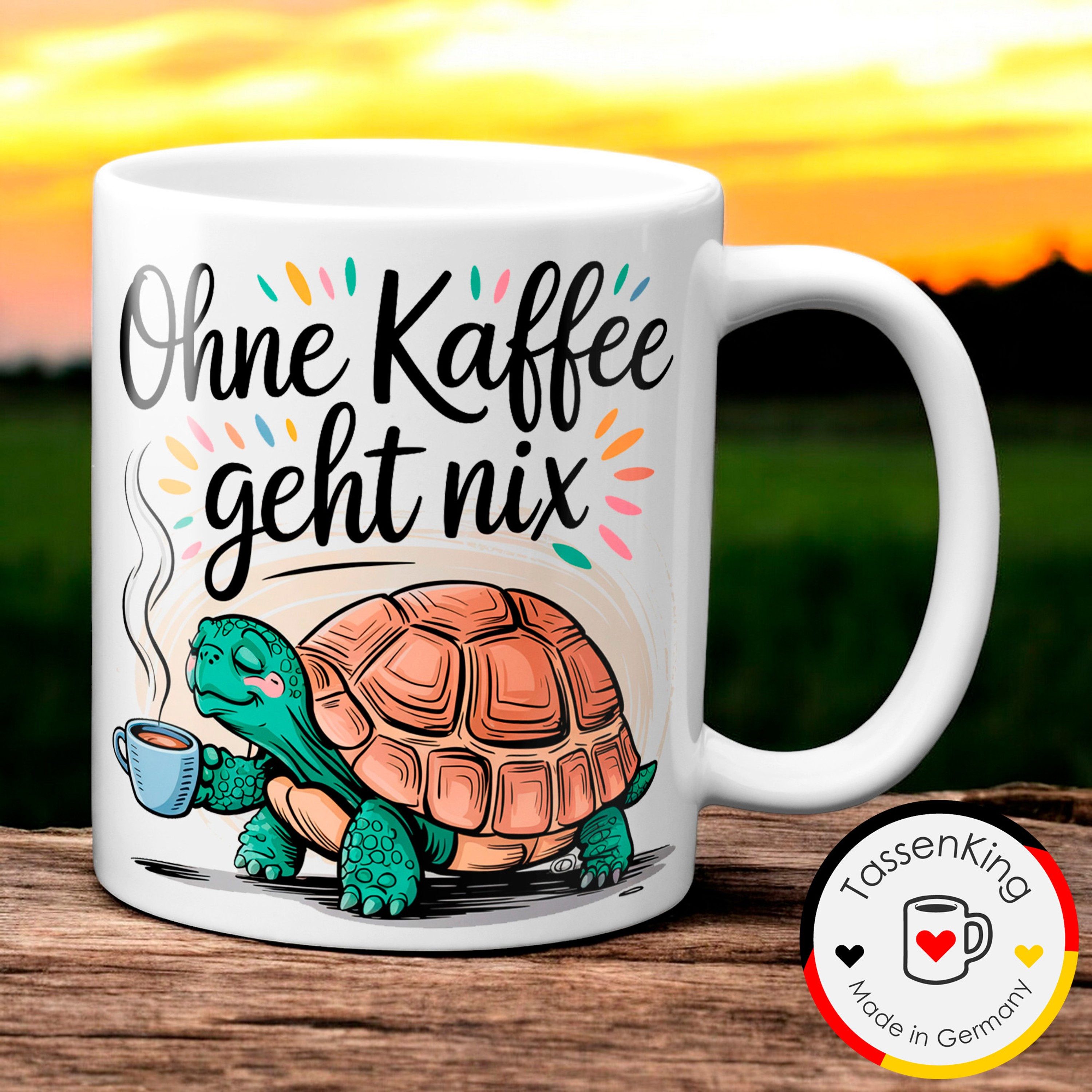 TASSENKING Tasse, Schildkröte - Ohne Kaffee geht nix (weiß)