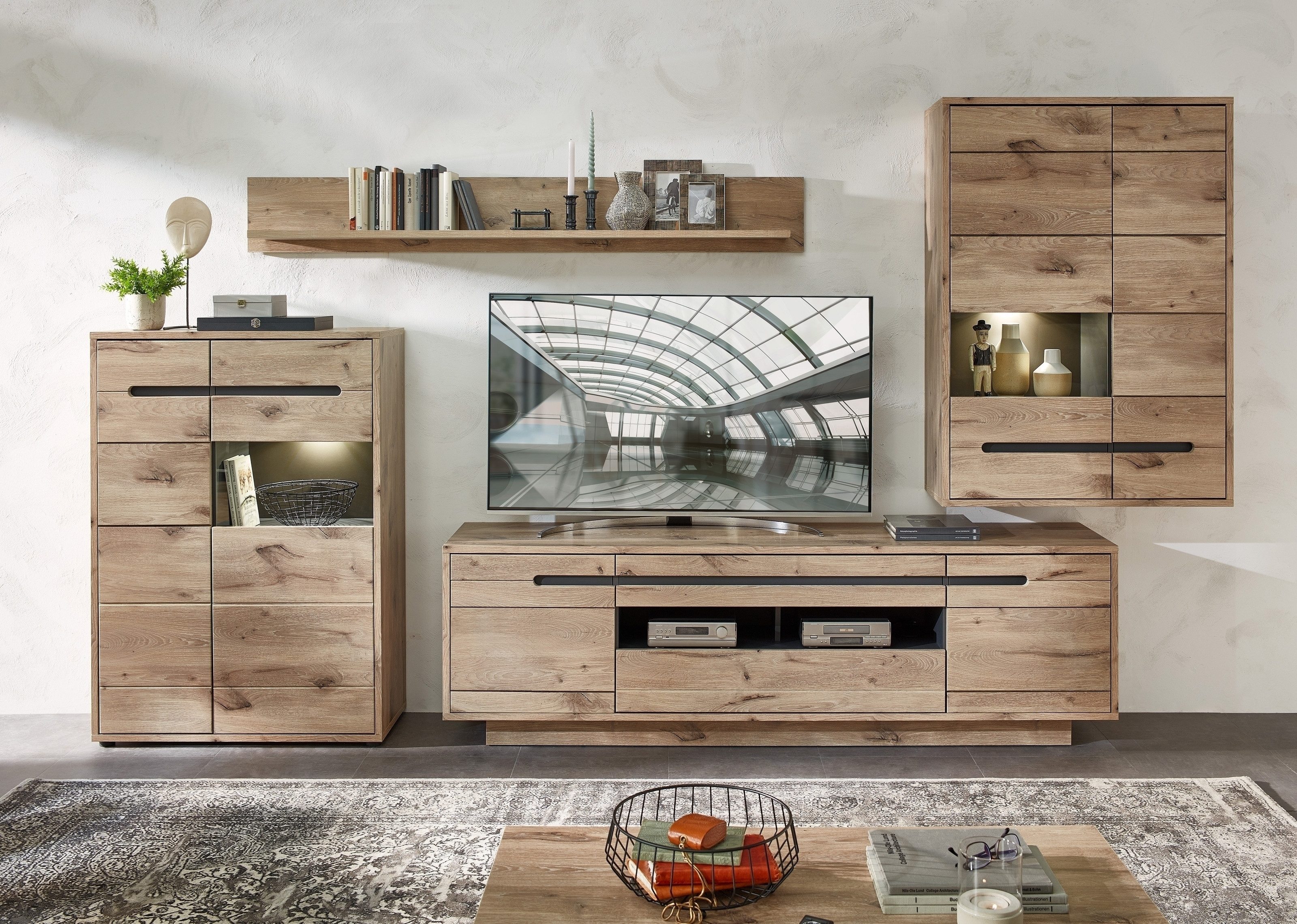 Innostyle Wohnwand in Viking Oak Dekor, MDF, Spannplatte - 346x202x44cm (BxHxT)