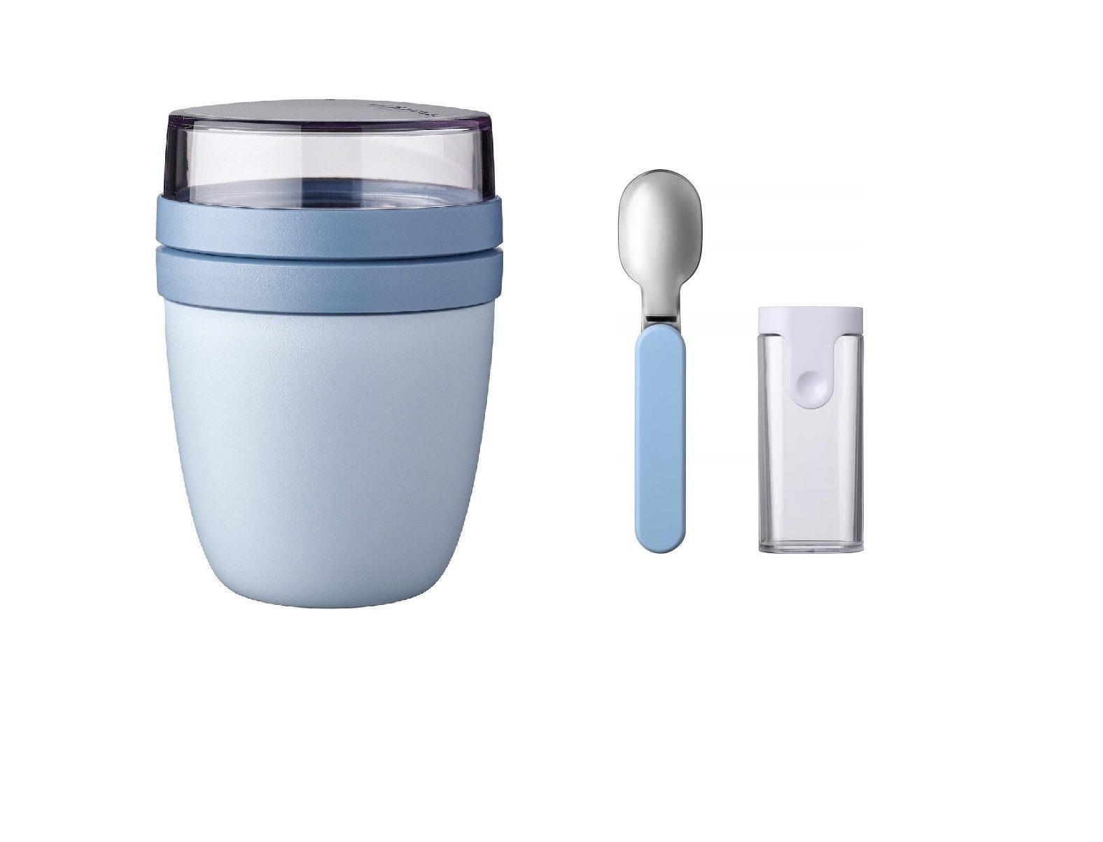 Mepal Lunchbox Lunchpot Ellipse Set mit Klapplöffel, Unterteilung für Joghurt & Müsli, Gefrier-, mikrowellen- & spülmaschinengeeignet, Nordic Blue
