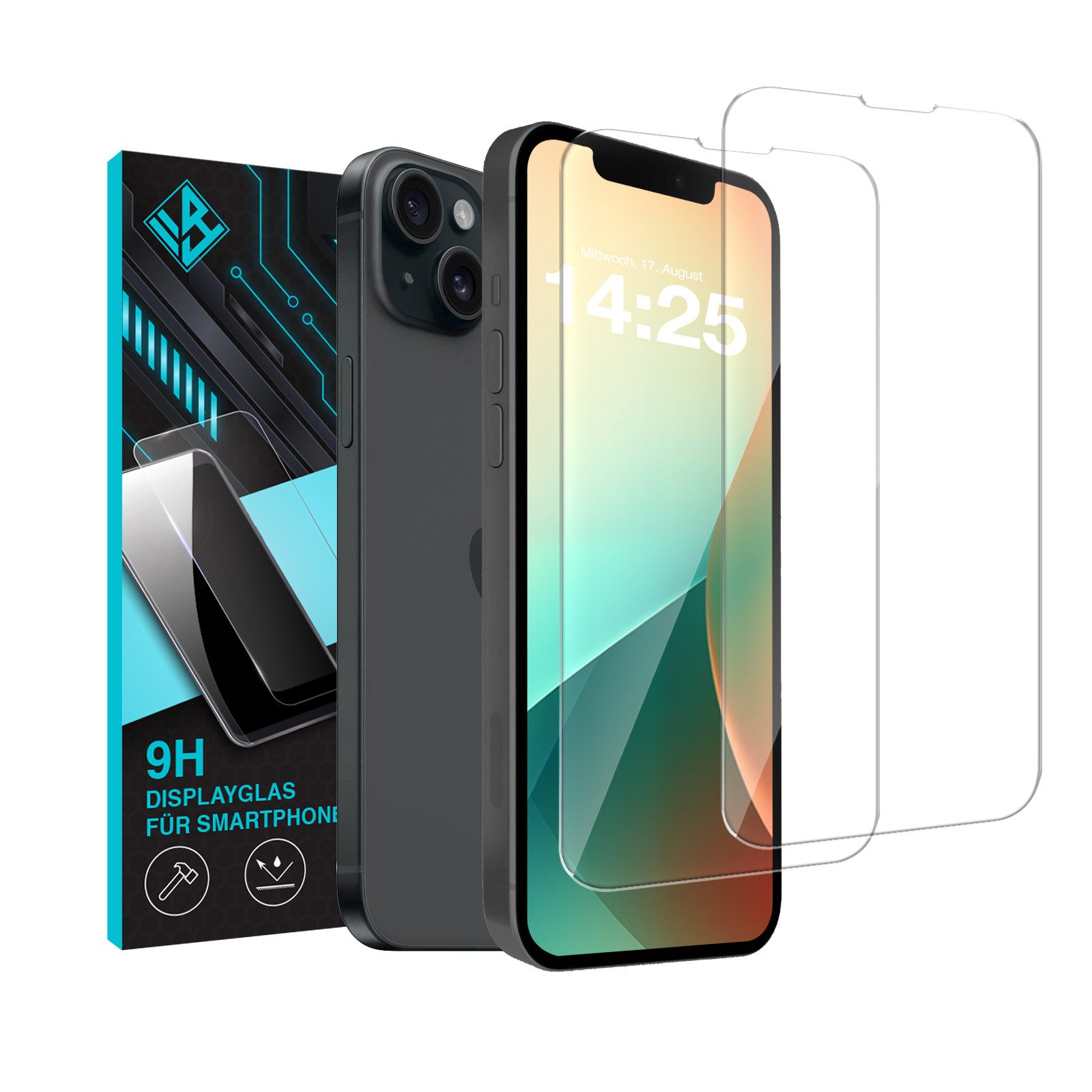 Tec-Expert Displayschutzglas 2X 9H Displayglas für Apple iPhone 13 für Apple iPhone 13, Displayschutzfolie, 2 Stück, Displayschutz, Schutzglas, Bildschirmschutz, kratz- & stoßfest