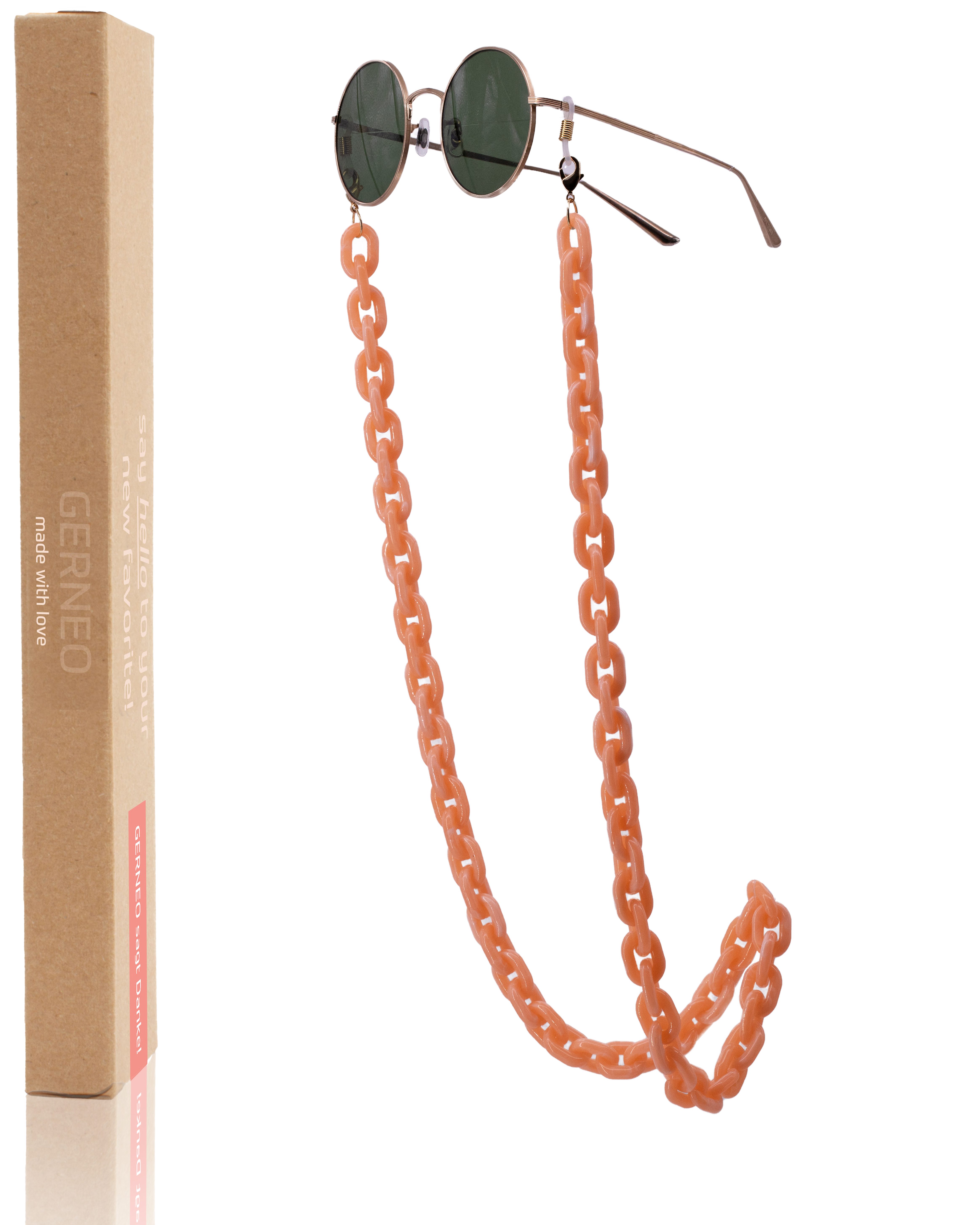 Brillen & ERNEO® korrosionsbeständig - Kette aus Brillenkette Puglia Brillenband GERNEO einzigartig Rosé-Beige Acryl, hochwertige Gold – Maskenhalter Brillenkette