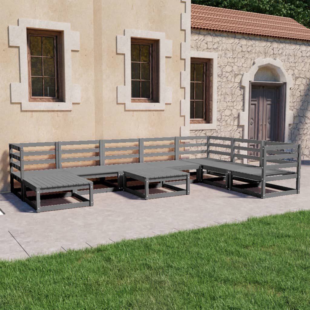 vidaXL Gartenlounge-Set 9-tlg. Garten-Lounge-Set Grau Kiefer Massivholz, (1-tlg) | Gartenlounge-Sets