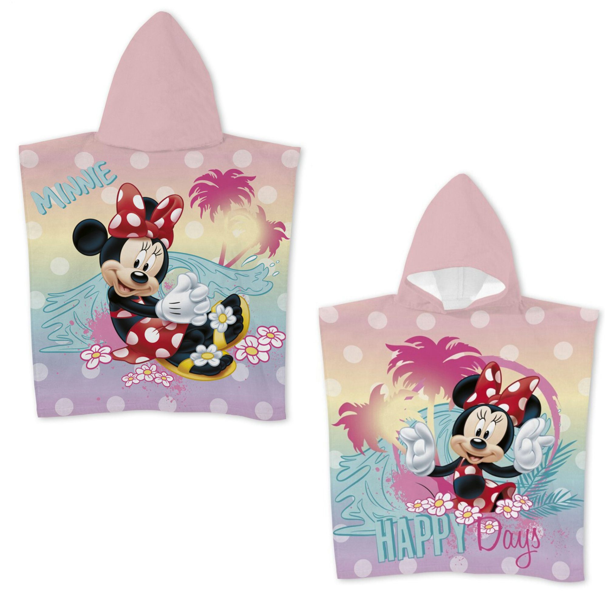 Disney Badeponcho Disney Minnie Maus Kinder Mikrofaser Poncho Badeponcho, 55, Polyester, Kapuze, ohne Verschluss, 55x110 cm