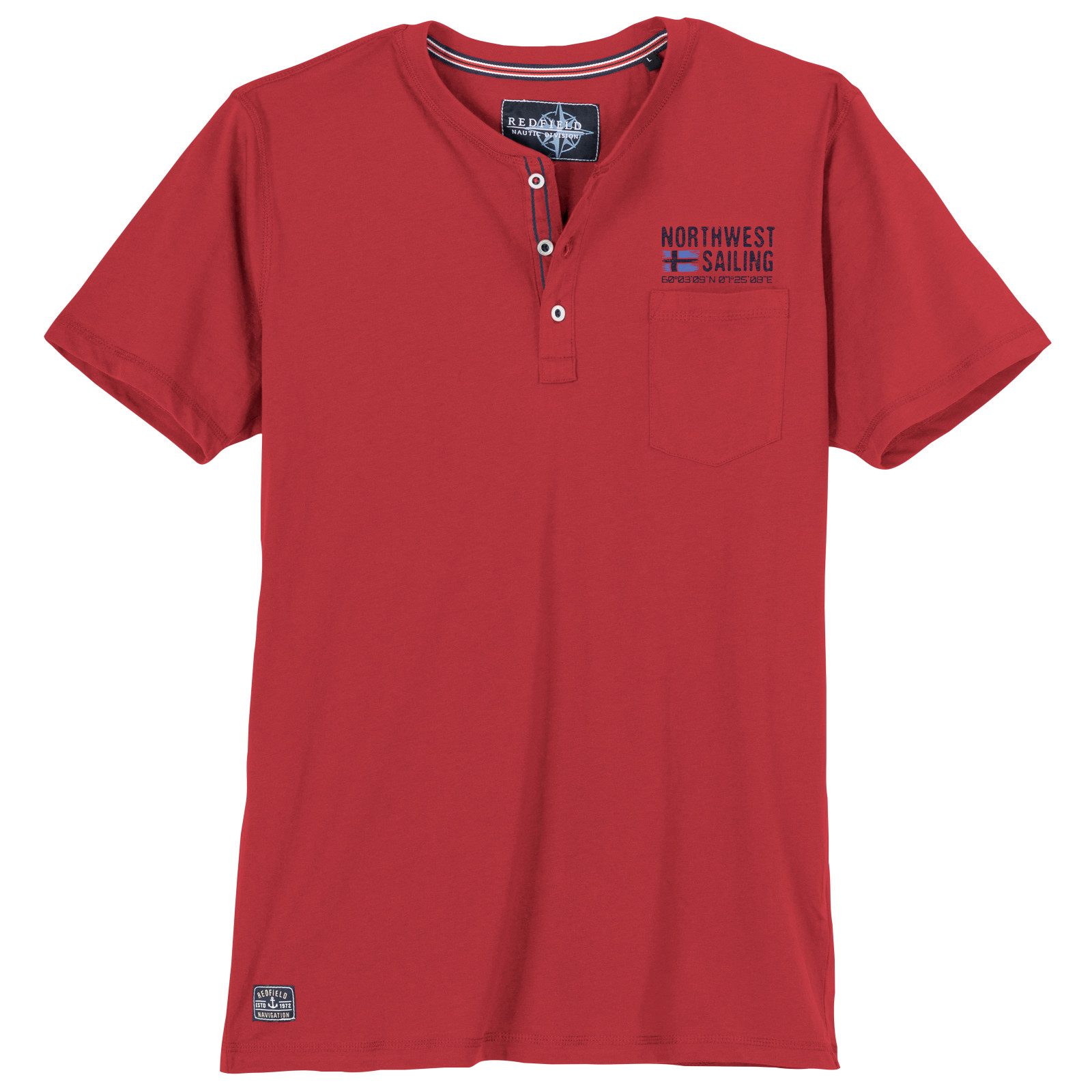 redfield Print-Shirt Redfield XXL Henley-T-Shirt rot Brusttasche