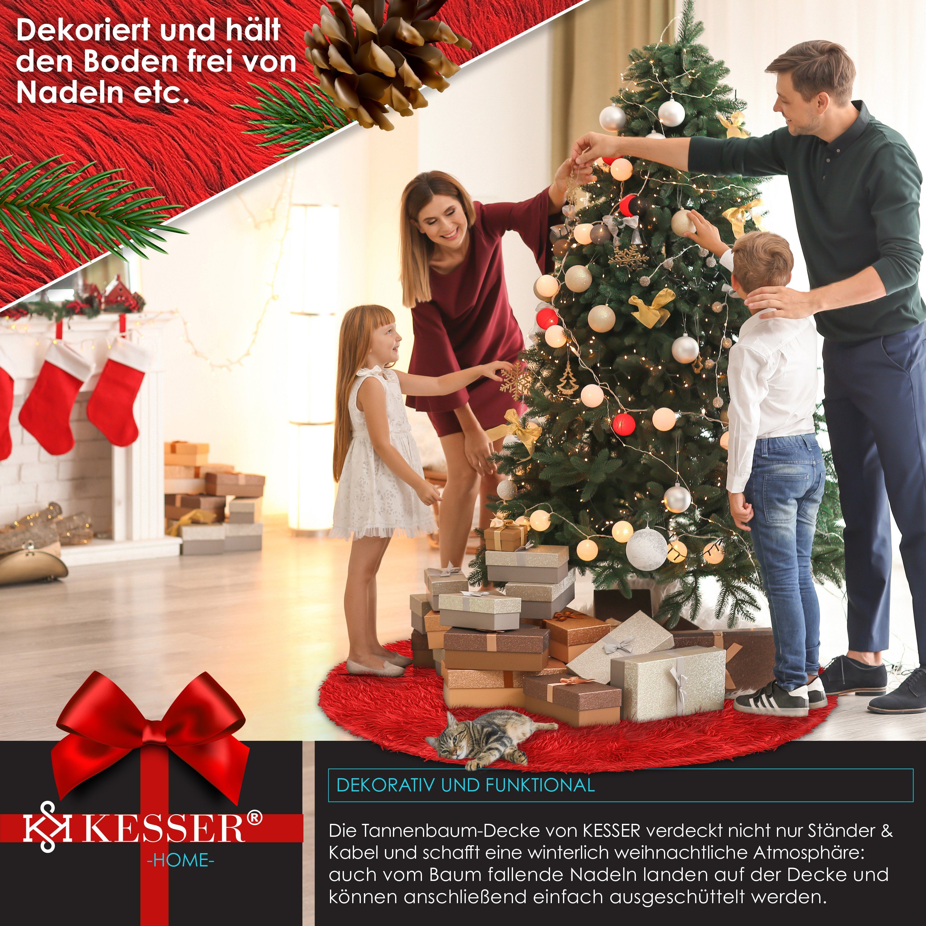 Tannenbaum Weihnachtsfigur, Decke KESSER Christbaumdecke rot Weihnachtsbaumdecke