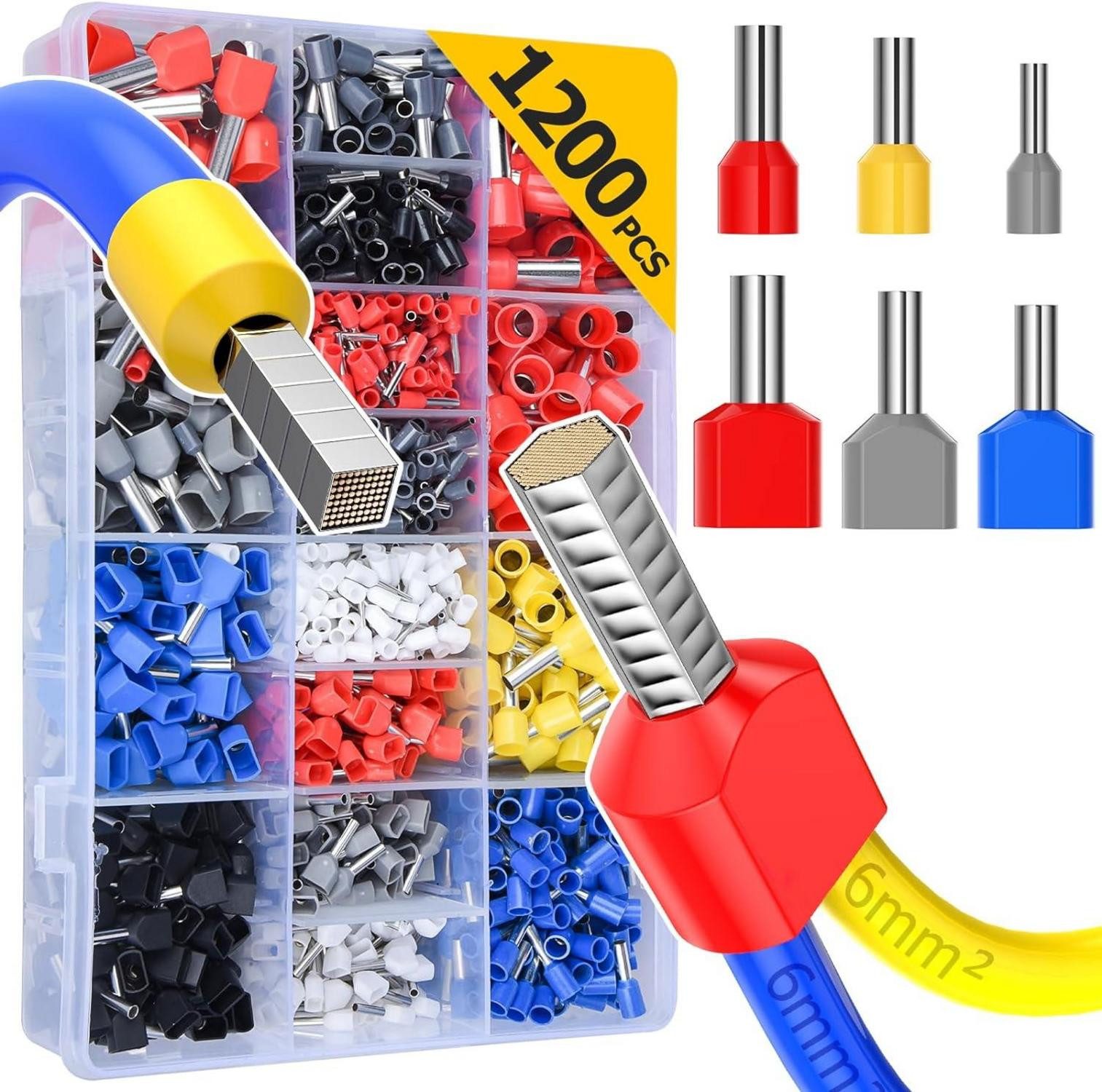 Multitool Aderendhülsen Set 0.5mm²-16mm² 1200 Stück Isolierte Aderendhülsen Twin