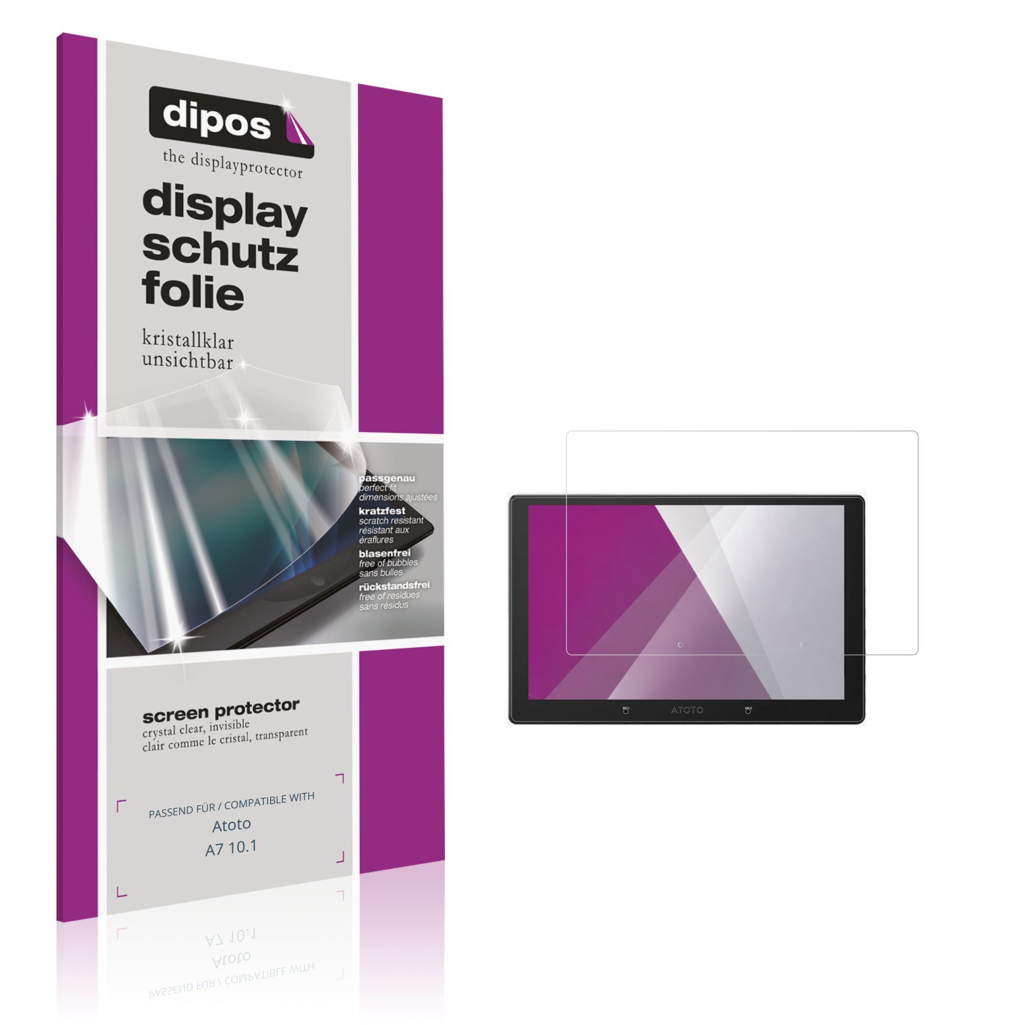 dipos Displayschutzfolie Schutzfolie für Atoto A7 10.1, 2 Stück, Displayschutz Schutz Folie Made in Germany