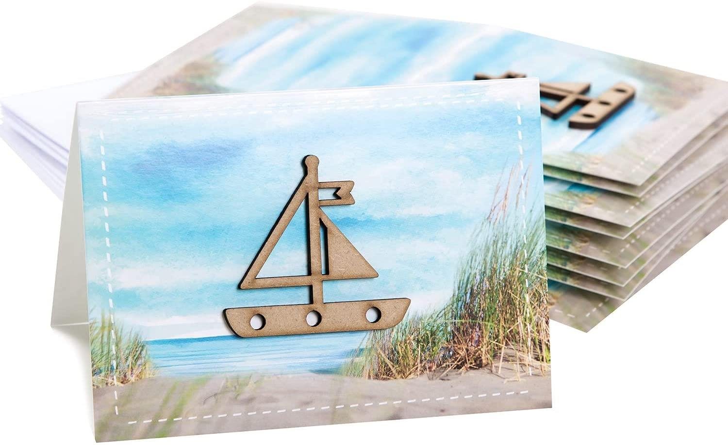 Logbuch-Verlag Klappkarte 10 Grußkarten mit Segelschiff aus Holz mit Kuvert