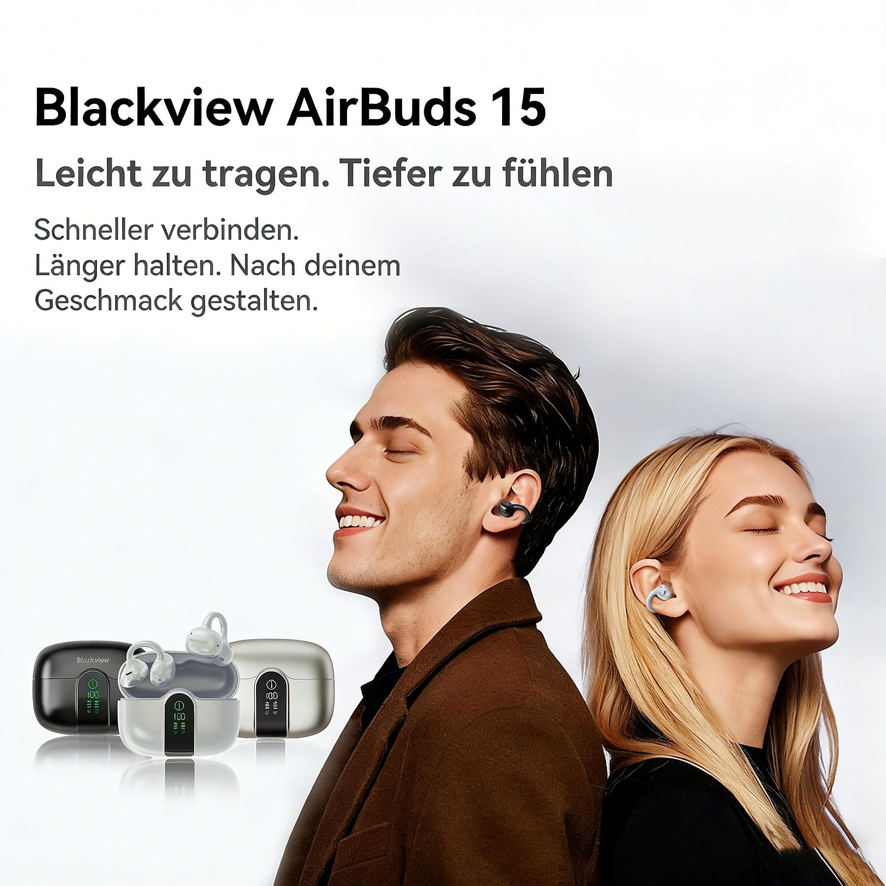blackview Bluetooth 6.0-Sportkopfhörer AirBuds 15 Bluetooth-Kopfhörer 30h Akku Open-Ear-Kopfhörer (Bluetooth, mit Ohrclip Design, in neuartigem Kugeldesign,Bluetooth 6.0, IPX5)