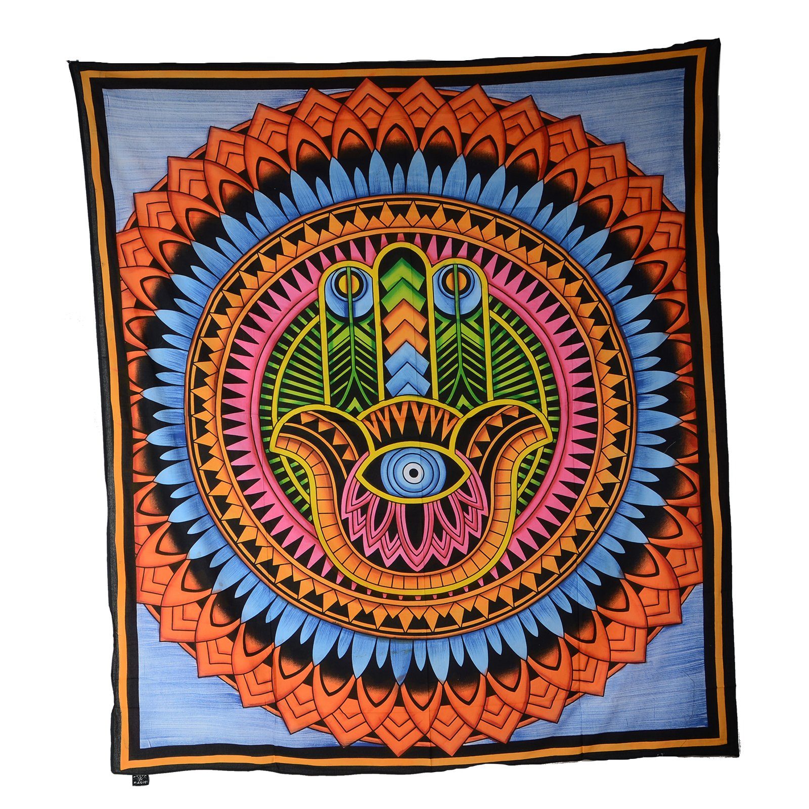 KUNST UND MAGIE Wandteppich Wandbehang Hand der Fata Hamsa UV-Aktives Dekotuch ca. 230 x 200 cm