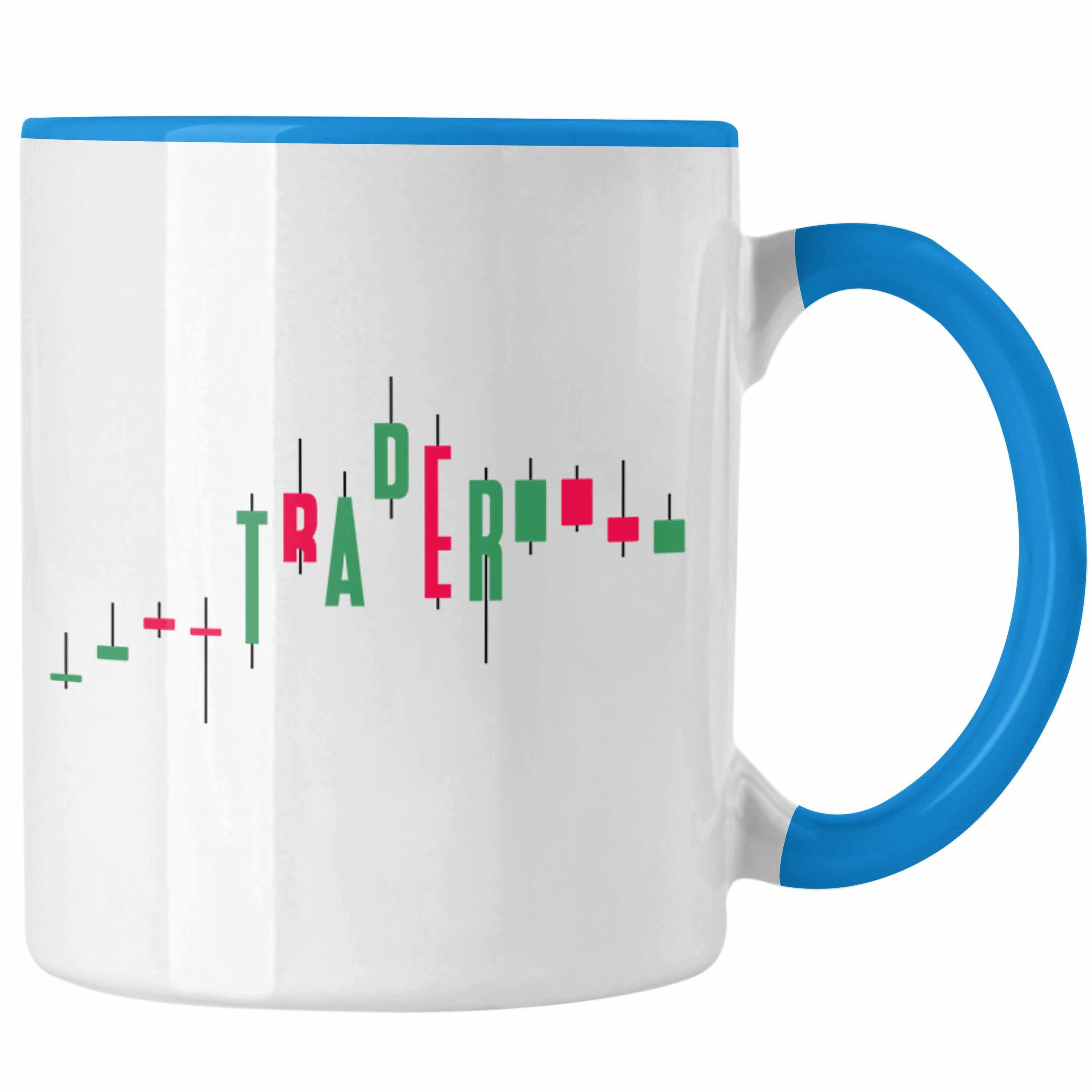 Trendation Tasse Aktien "Trader" Tasse Lustiges Geschenk für Aktien Investment Börse Blau