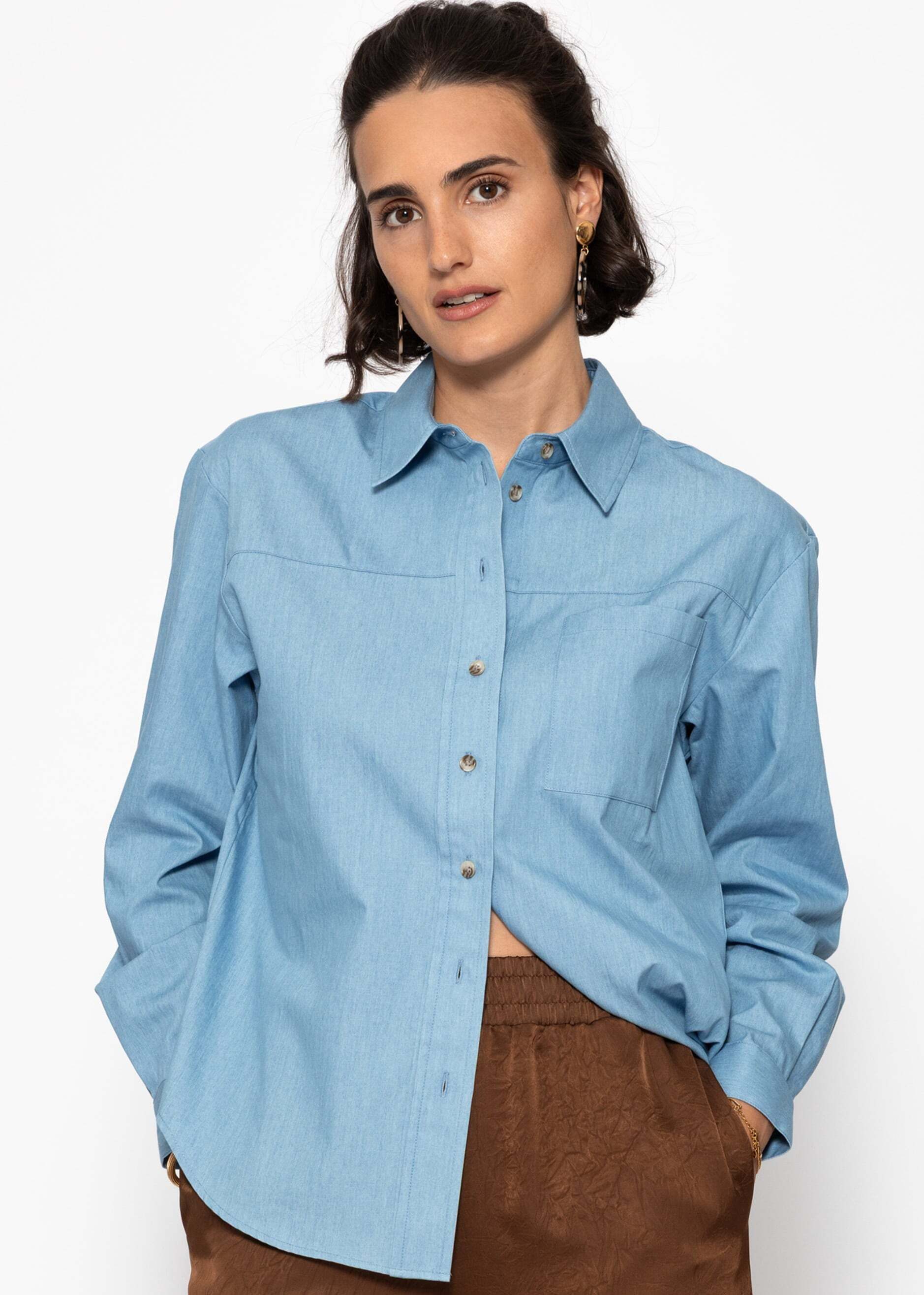 SASSYCLASSY Langarmbluse Lässige Denim Hemdbluse mit günstig online kaufen