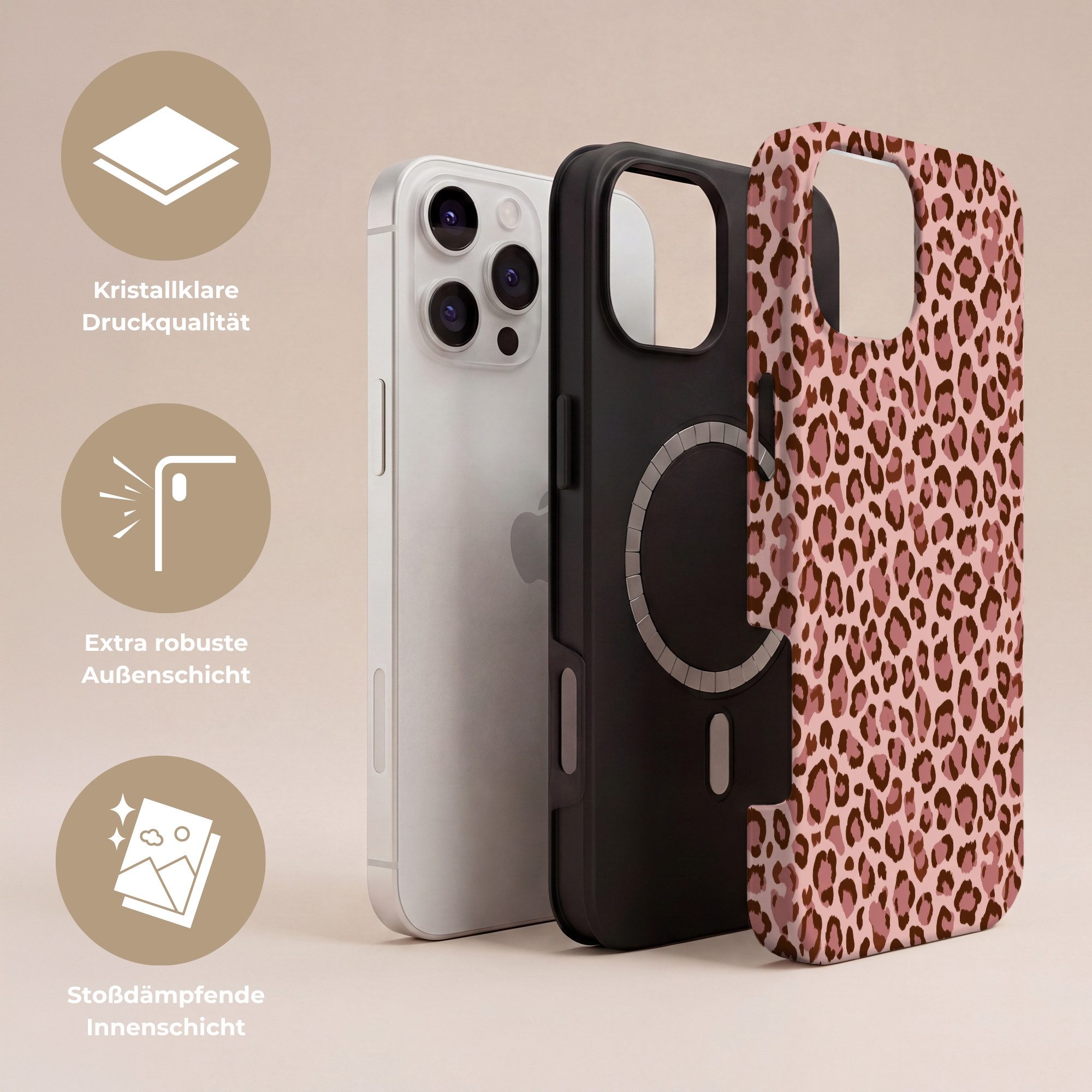 OnlyWow Handyhülle Magsafe für Apple iPhone 16 Pro Max Leopard - Muster - Rosa, Phone Case, Hardcase, Stoßfest, Schutzhülle