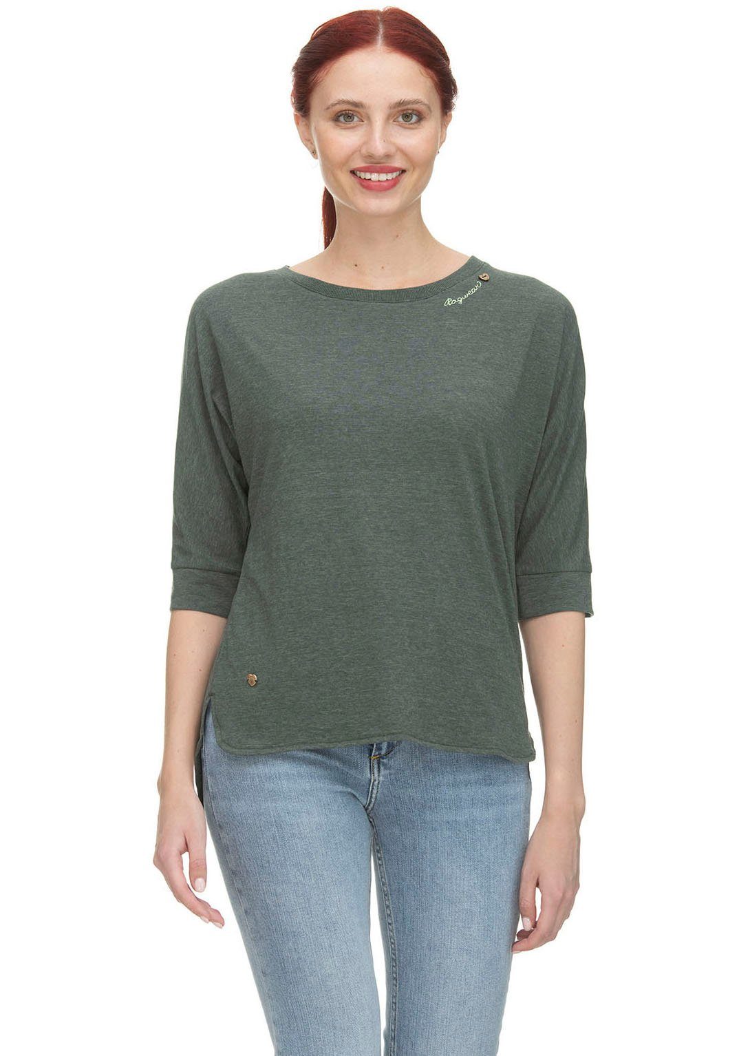 in T-Shirt Holzoptik Zierknopfbesatz dark mit Ragwear im Herz-Design SHIMONA green natürlicher