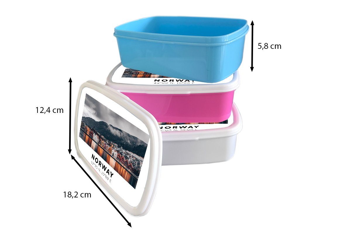 MuchoWow Lunchbox - Kunststoff, Mädchen (2-tlg), Norwegen Jungs und See, Häuser Brotbox Brotdose, Erwachsene, für Kinder - weiß für und
