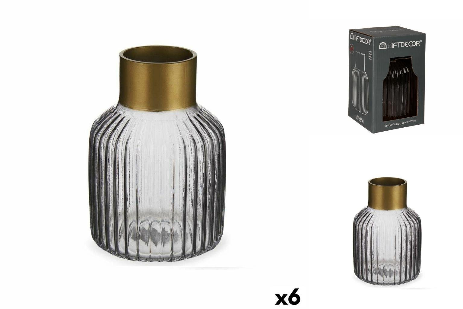 Gift Decor Dekovase Vase Streifen Grau Gold Glas 12 x 18 x 12 cm 6 Stück