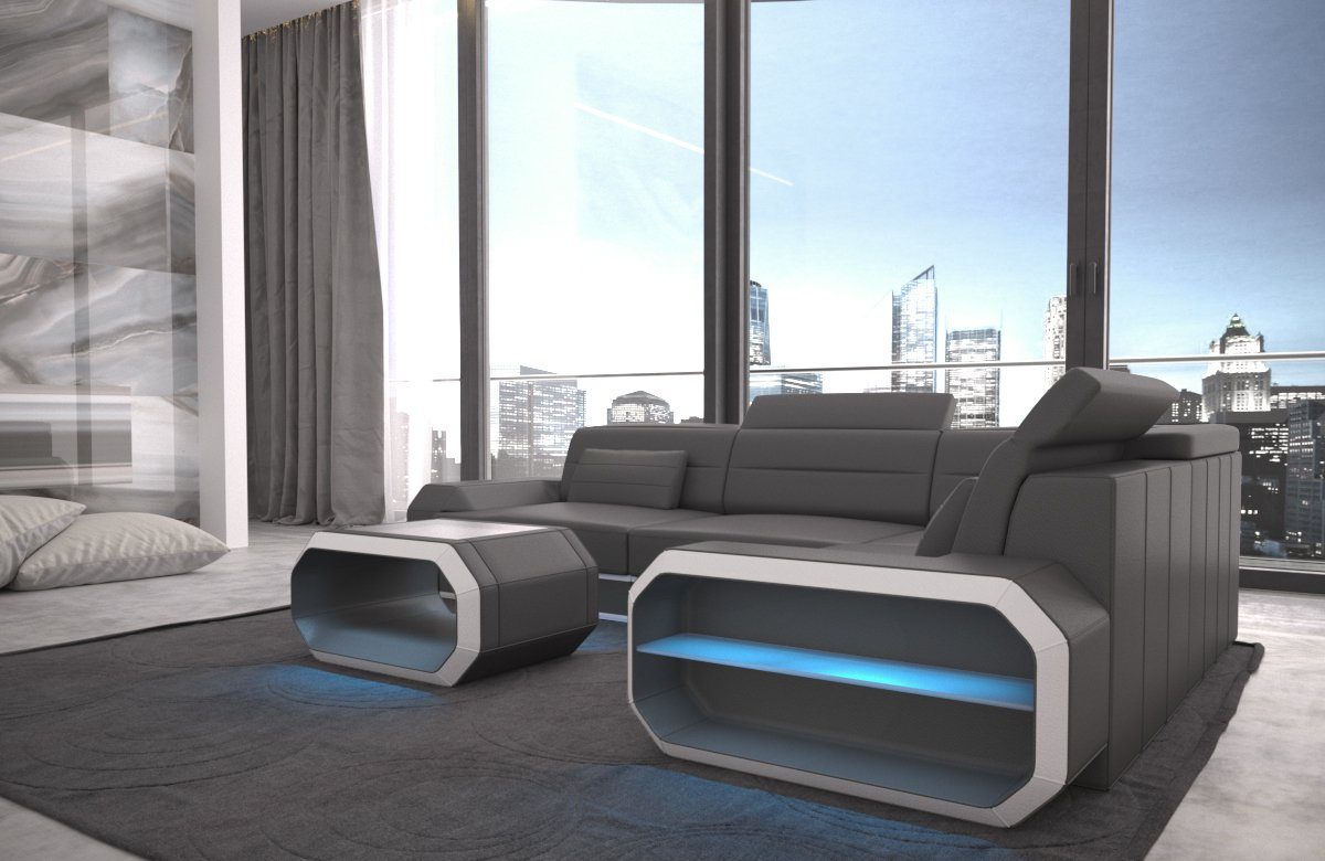 Sofa Dreams Ecksofa Sofa Leder Ledercouch Verona L Form Ledersofa, Couch, mit LED, wahlweise mit Bettfunktion als Schlafsofa, Designersofa