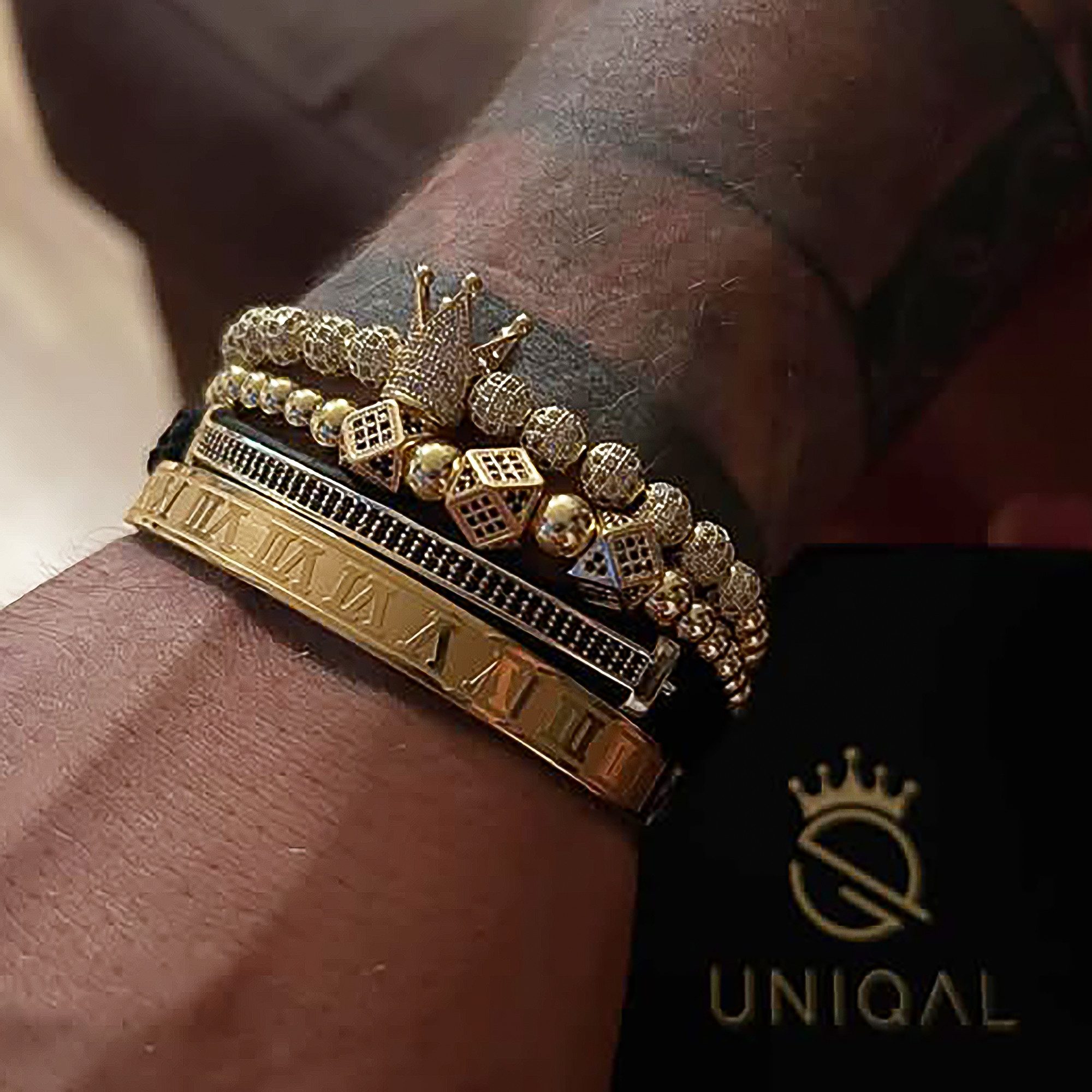 UNIQAL.de Edelstahlarmband Set Edelstahlarmband SET Herren "ROYAL KING" vergoldet - Set 4-Armbänder (Edelstahl, Casual Style, handgefertigt), mit Zirkonia