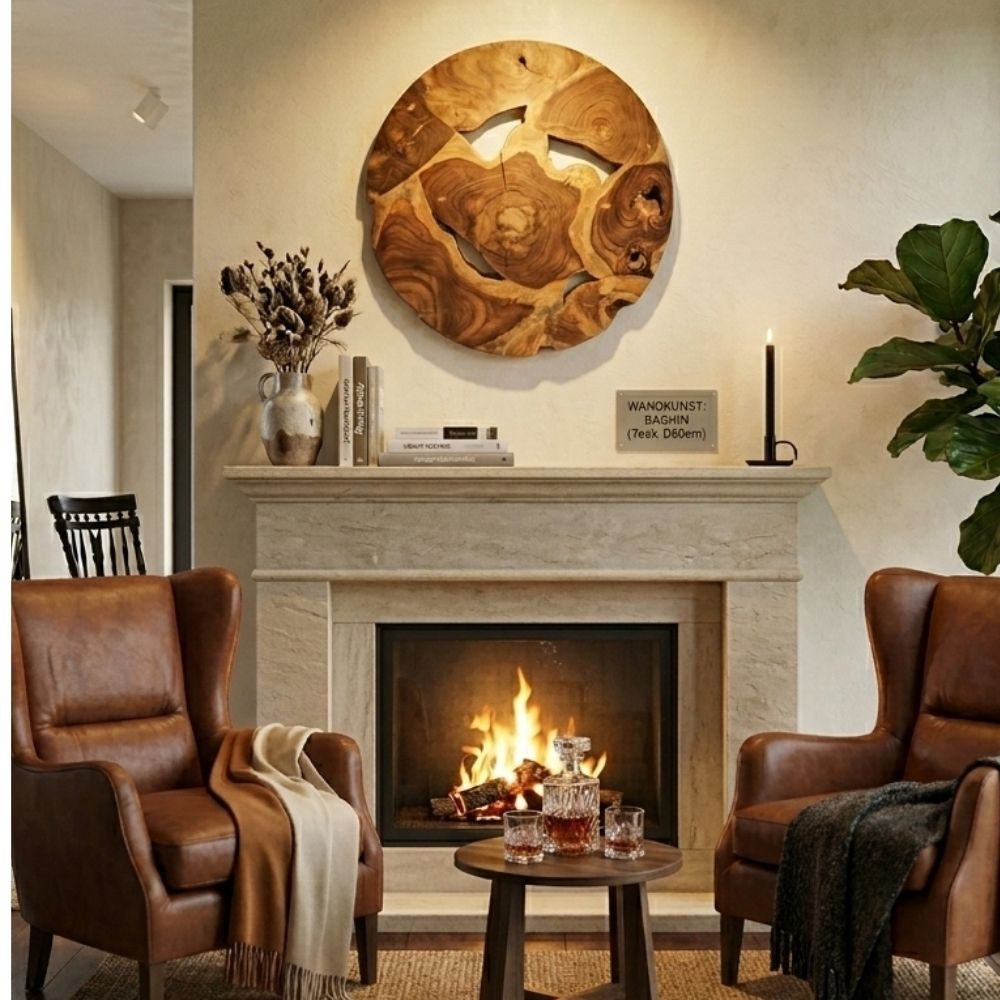 LebensWohnArt Dekoobjekt Wand-Deko aus Teakholz BAGIAN rund 60 cm Unikat Wandbild