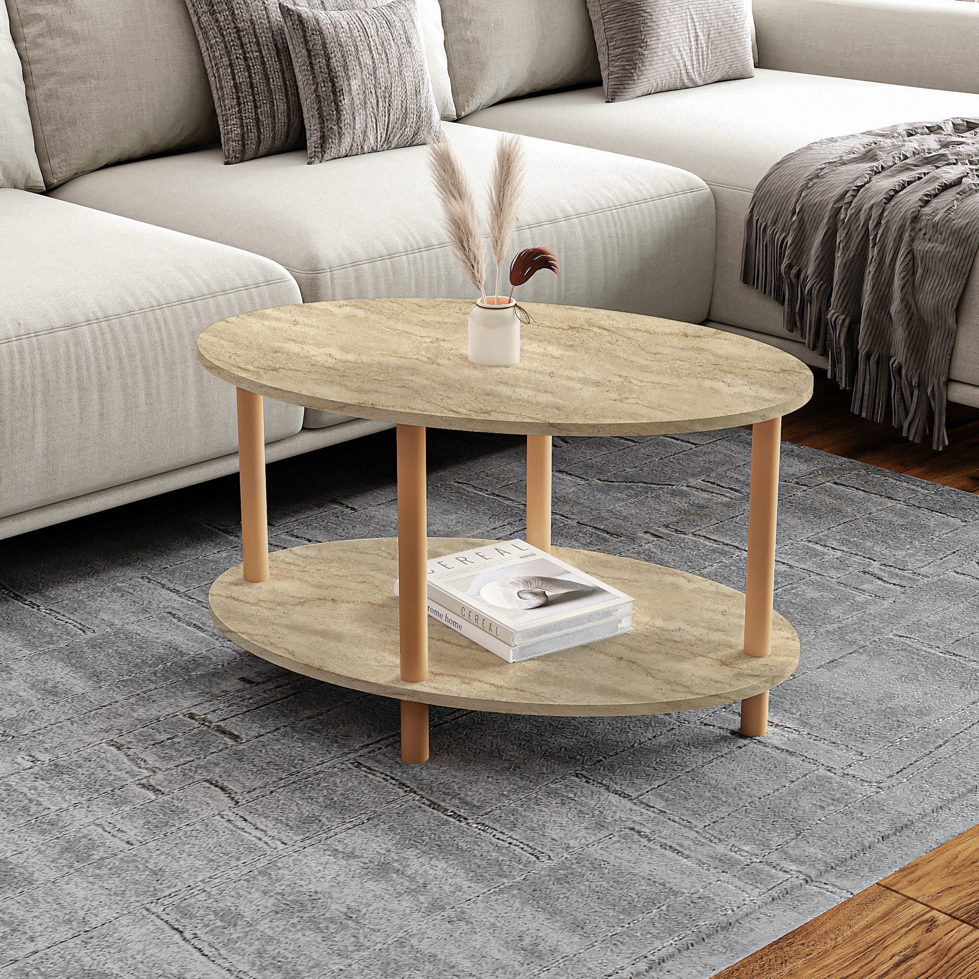 en.casa Couchtisch, »Højreby« oval Beine aus Buchenholz 70x44x43 cm Travert günstig online kaufen
