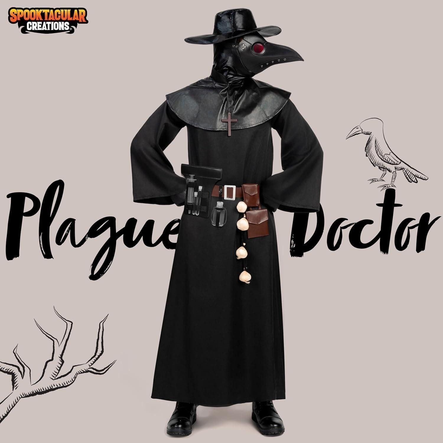 LuxusKollektion Arzt-Kostüm Herren Pestarzt Kostüm-Set Schwarz Mütze Maske Robe Handschuhe Gürtel