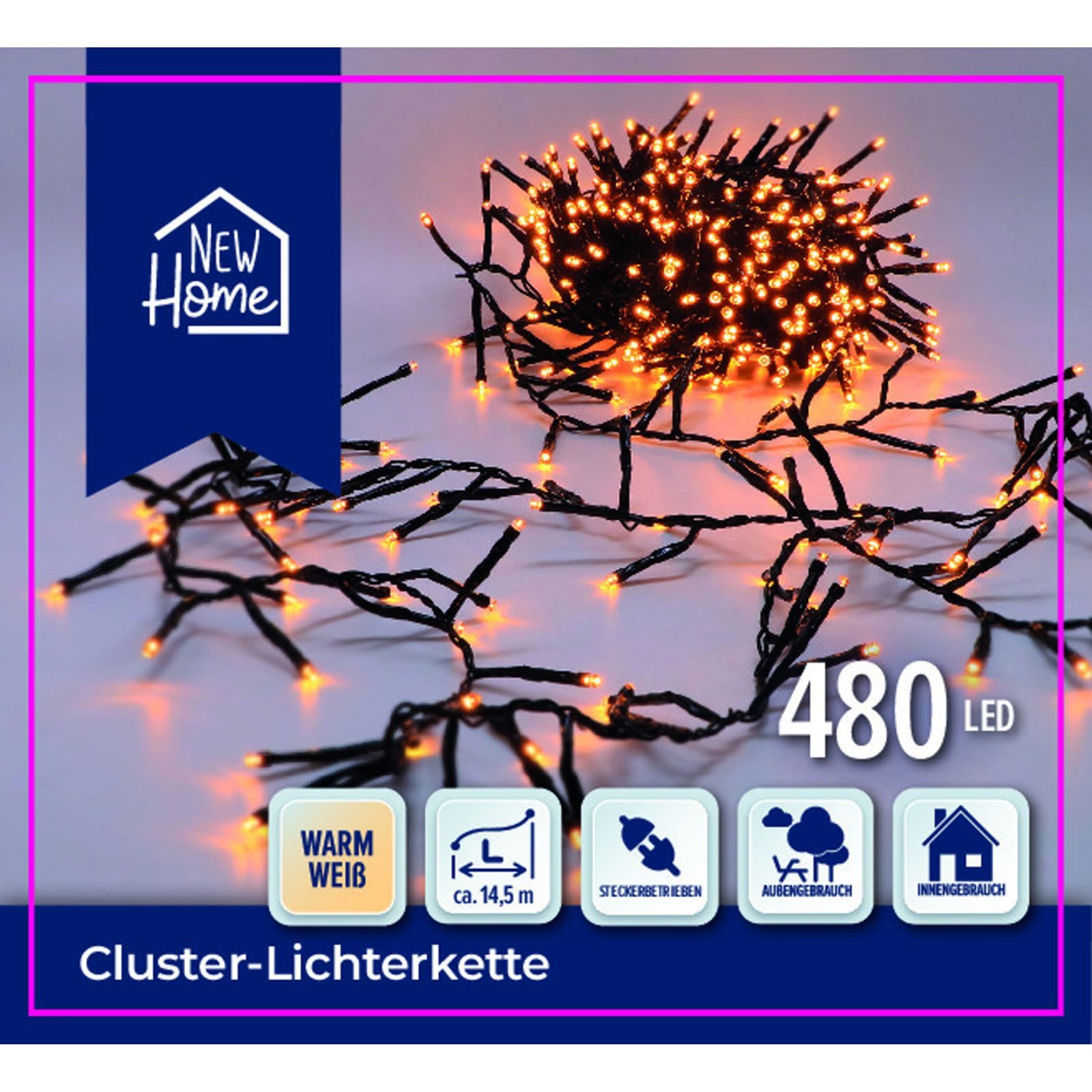 BURI Lichterkette LED Cluster-Lichterkette 480 LEDs Büschellichterkette Weihnachten Deko