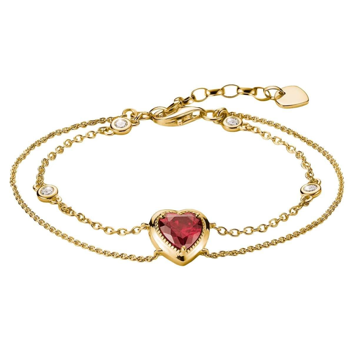 THOMAS SABO Silberarmband A2222-414-10-L19V, Damenarmband Elyndra Goldfarben mit Herz Granatrot