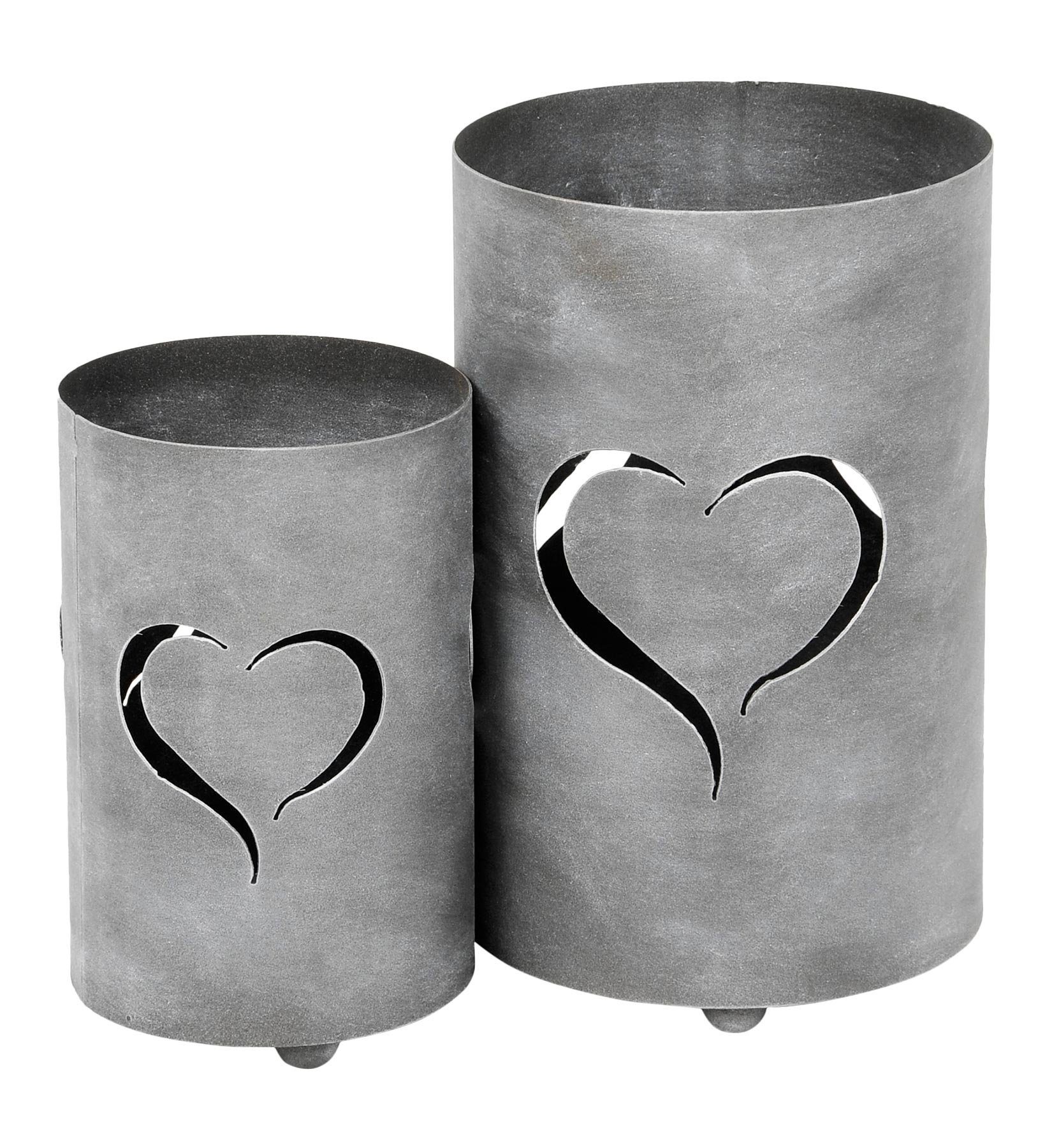 Levandeo® Windlicht Herz Kerzenhalter Set Kerzenlaterne, H32cm Laterne 2er Grau Gartenleuchte
