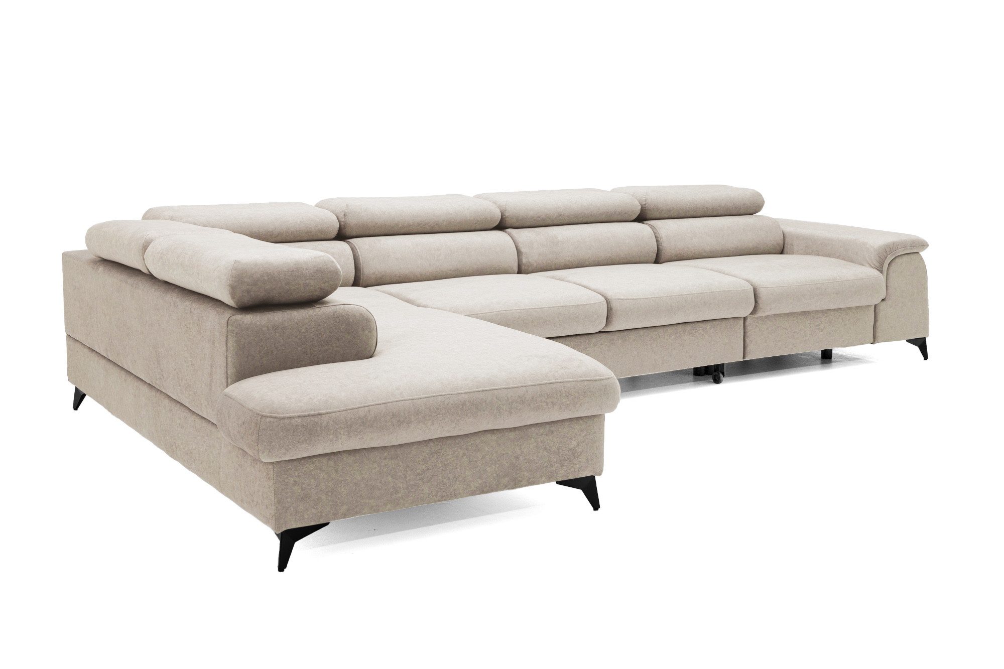 Muffo Ecksofa Plaza Maxi, Modernes Große sofa L-form mit Schlaffunktion und Verstellbare Kopfstützen Metallfüße, elegante einfache Form