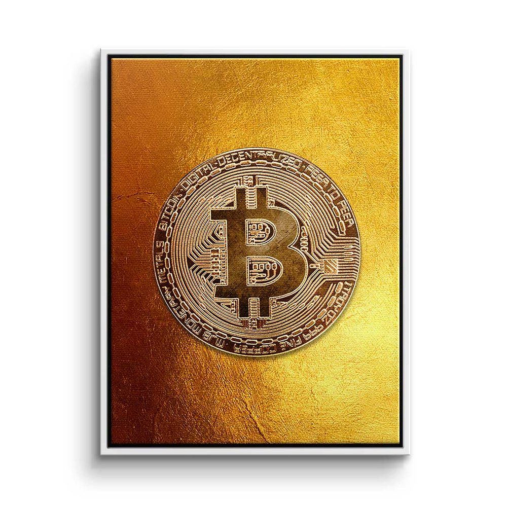 DOTCOMCANVAS® Leinwandbild, Premium Leinwandbild - Crypto - Golden Bitcoin - Trading - Motivation weißer Rahmen