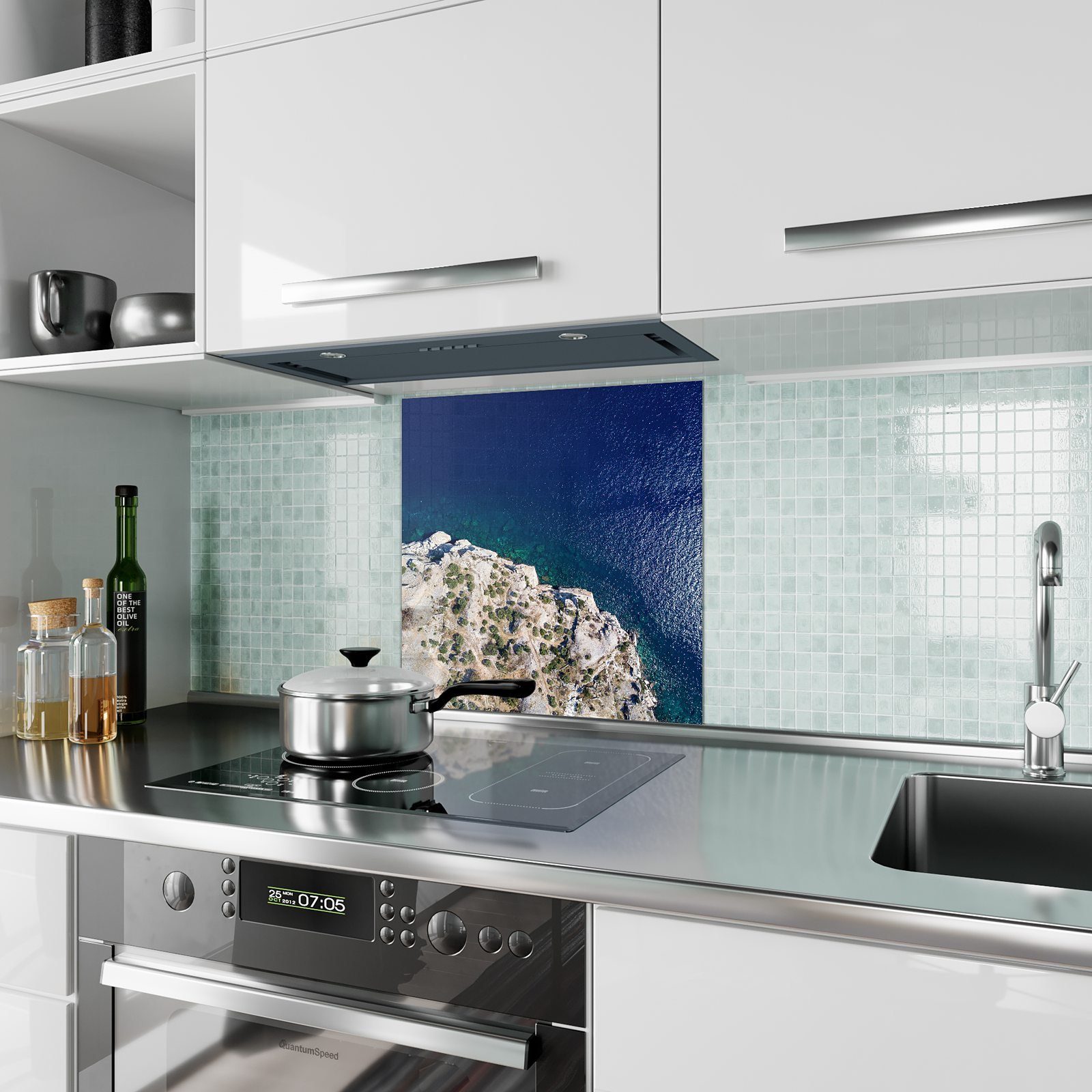 Spritzschutz Primedeco Küchenrückwand Motiv mit Glas Mediterrane Küchenrückwand Klippen