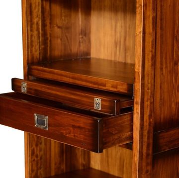 Casa Padrino Stauraumschrank Casa Padrino Luxus Vintage Stil Bücherschrank mit Leiter Braun 331 x 34 x H. 256 cm - Massivholz Schrank - Regalschrank - Wohnzimmerschrank - Büroschrank - Luxus Massivholz Möbel - Büro Möbel