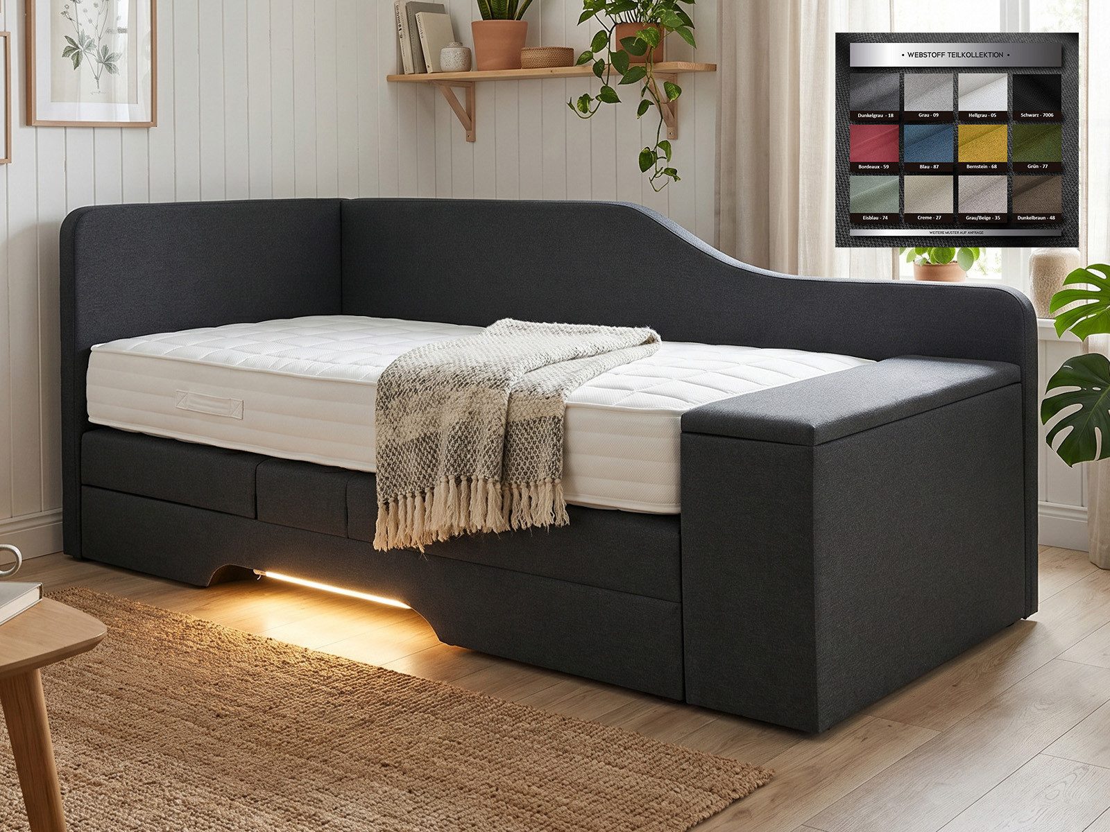PAARA Boxspringbett mit Bettkasten und LED Beleuchtung, inkl. Matratze, mit einzigartigem Belüftungssystem