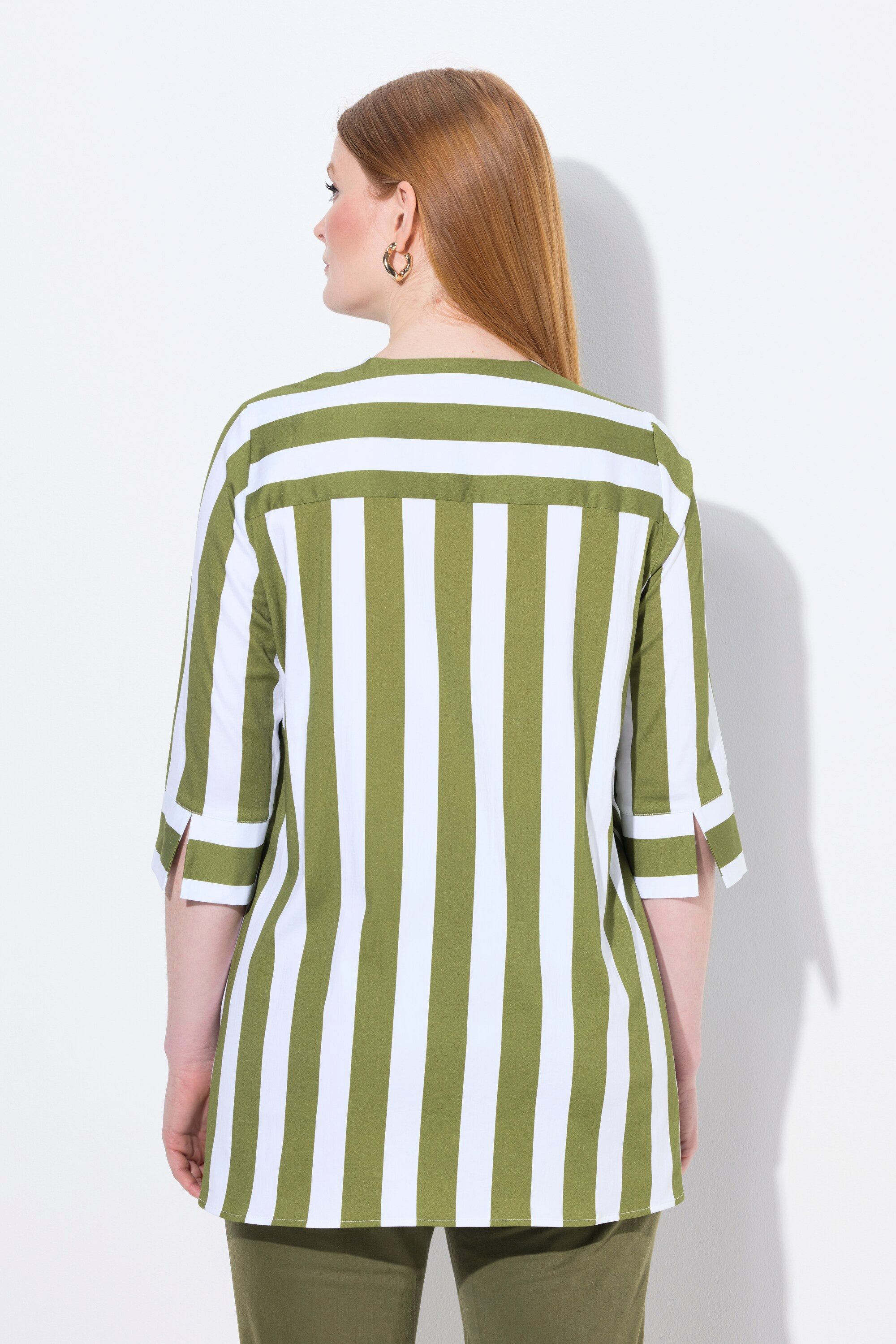 Ulla Popken Tunika Bluse Längsstreifen A-Linie V-Ausschnitt 3/4-Arm