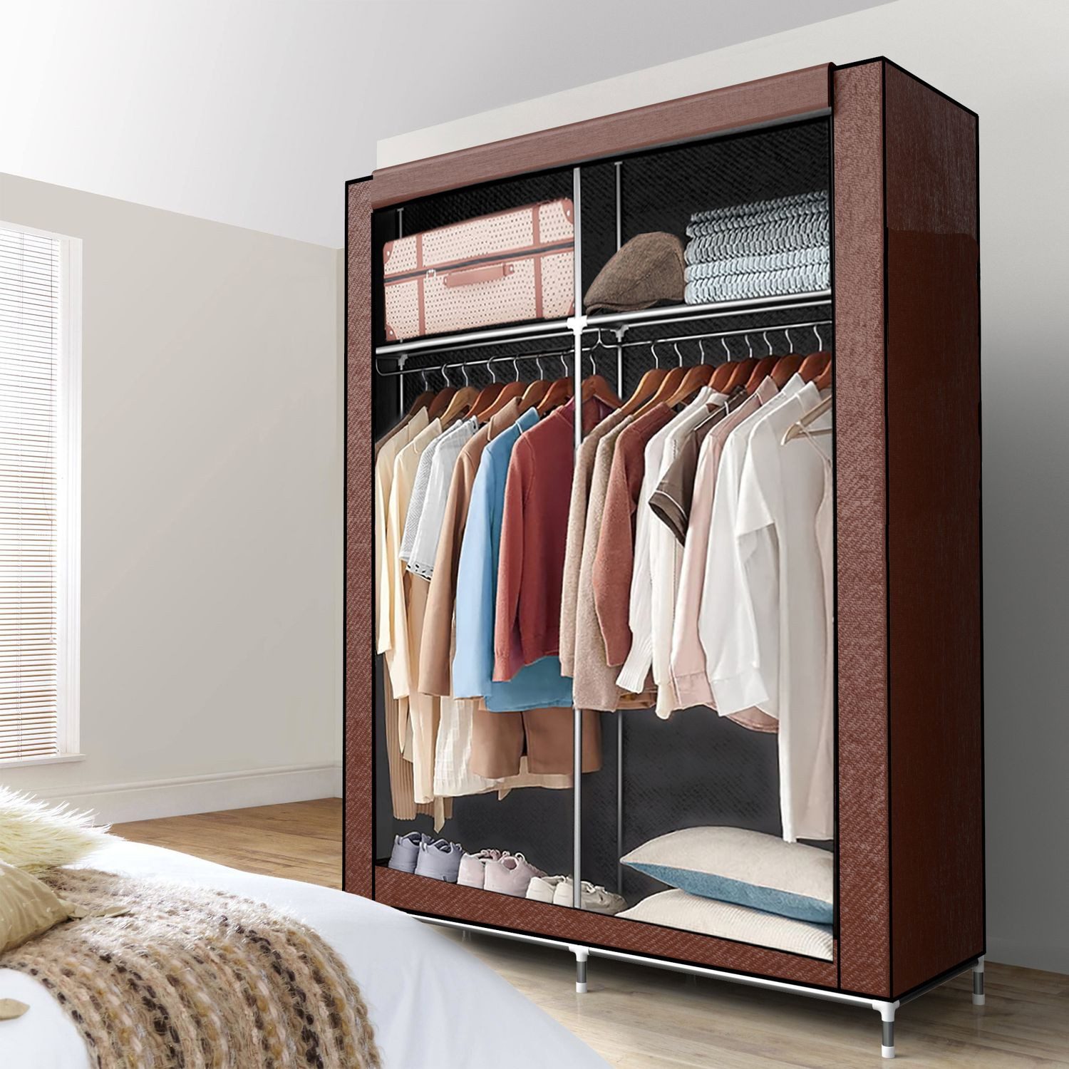Intirilife Kleiderschrank (Stoffschrank, 1-St) Faltschrank 170x108x45 cm - Kleiderschrank Camping Kleiderstange – Bild 5 von 5