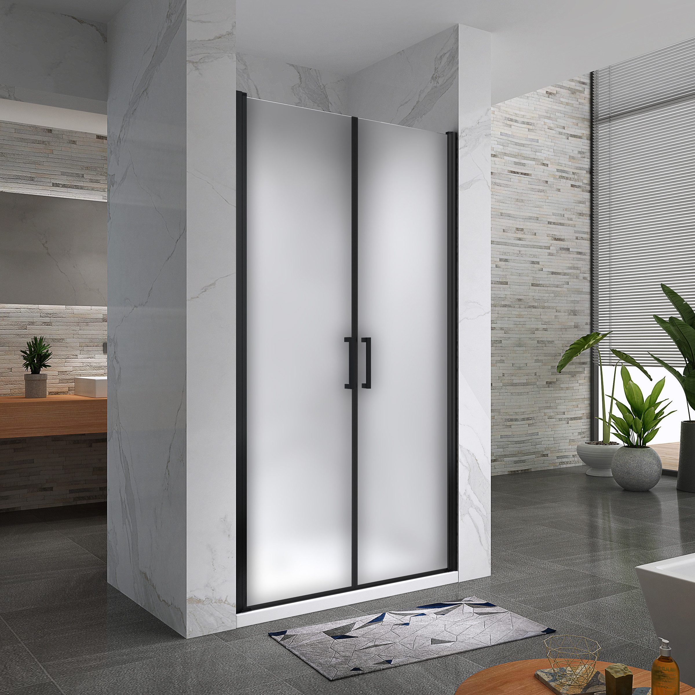 i-flair Dusch-Doppelflügeltür Duschtür Lara BLACK mit Pendeltüren aus satiniertem ESG Sicherheitsgla, 68x180 cm, 6 mm Sicherheitsglas