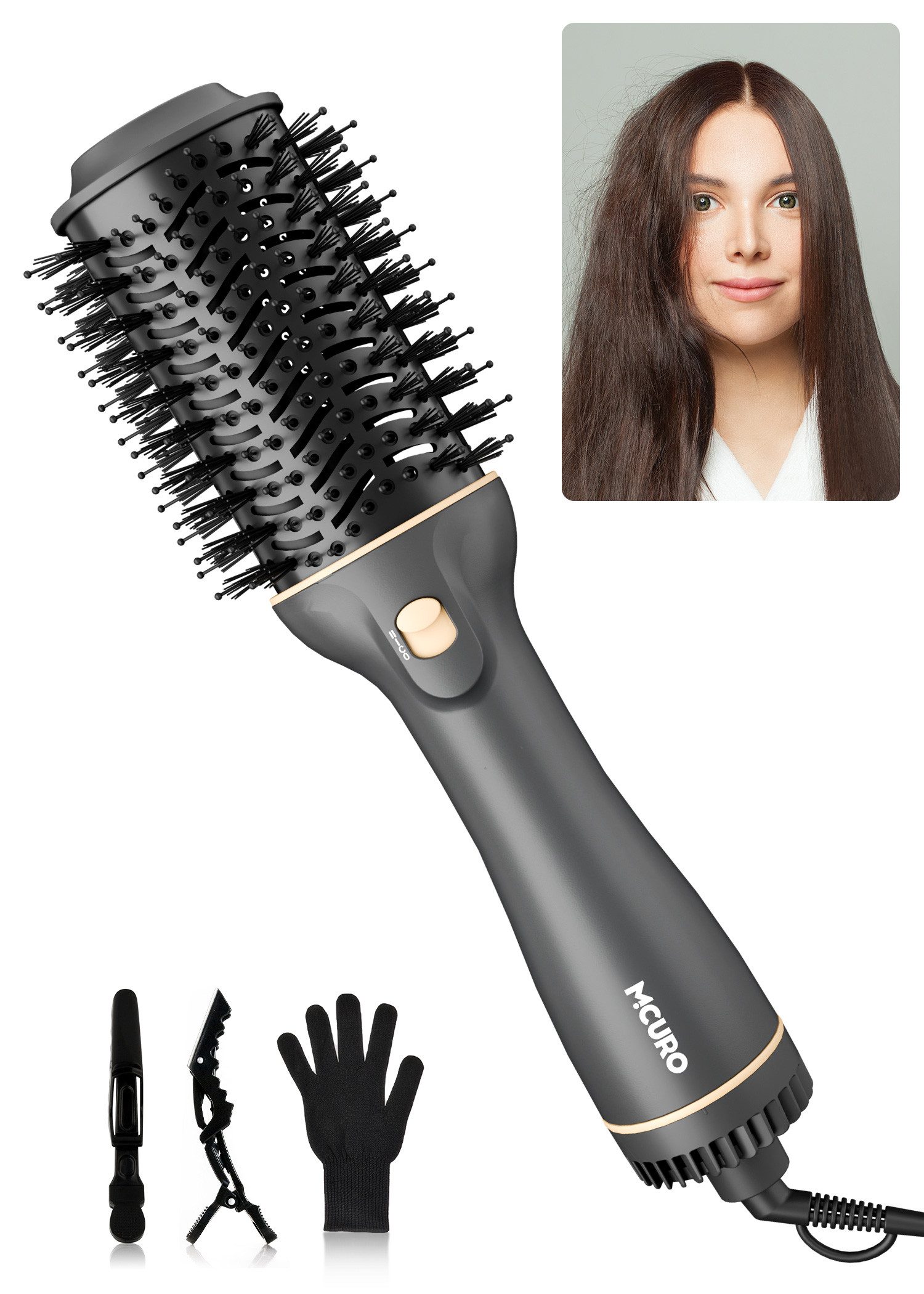 MCURO Haartrockner Warmluftbürste Rundbürsten Airstyler Hairstyler Haartrockner, 1200 W, One-Step Warmluftbürste & Volumiser für alle Haartypen