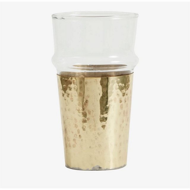 NORDAL Isolierkanne „DRINKING GLASS W/GOLDEN METAL SHEET“, Trinkglas mundgeblasen