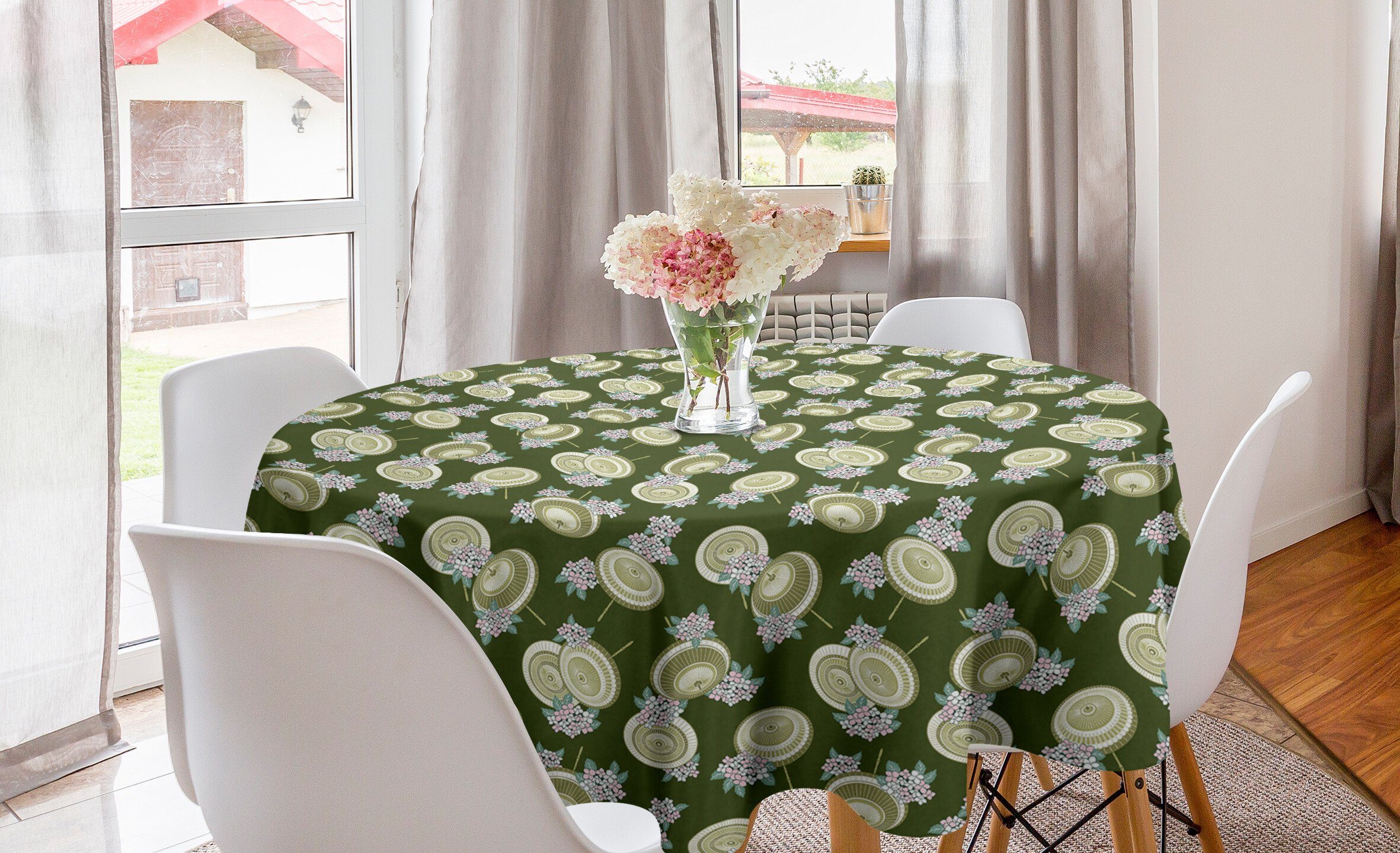 Abakuhaus Tischdecke Kreis Tischdecke Abdeckung für Esszimmer Küche Dekoration, Regenschirm Japanische Asiatische Muster