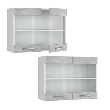 Vicco Hängeschrank Hängeglasschrank 80 cm R-Line Weiß Beton